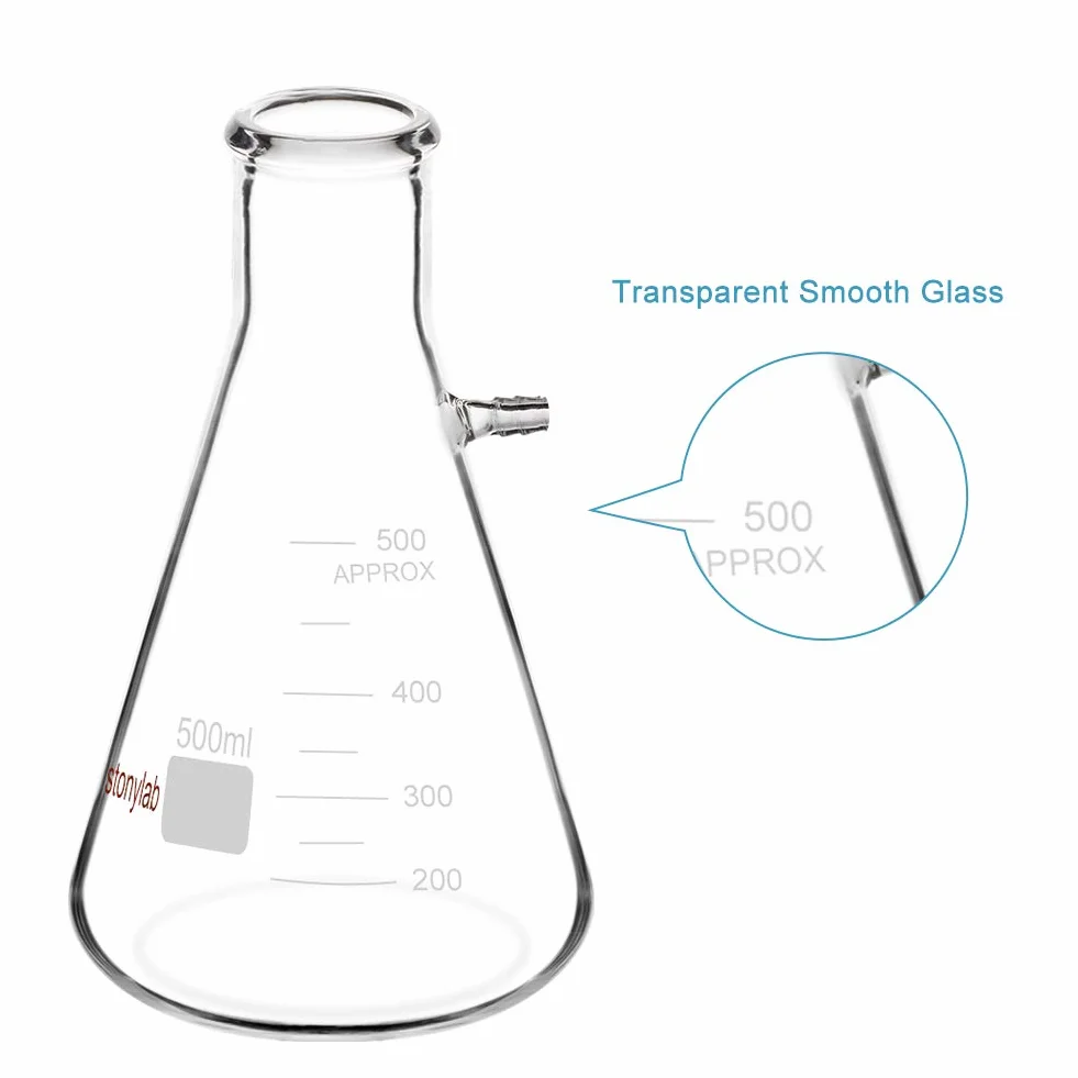 Frasco de filtración de vidrio borosilicato StonyLab 500ml, perno de cuello con tubo