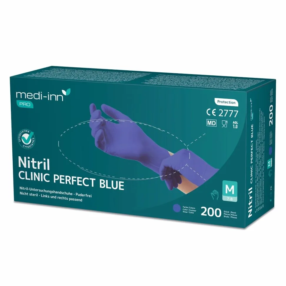 Medi-Inn Clinic Perfect Blue - Guantes desechables de nitrilo sin polvo (2000, M)