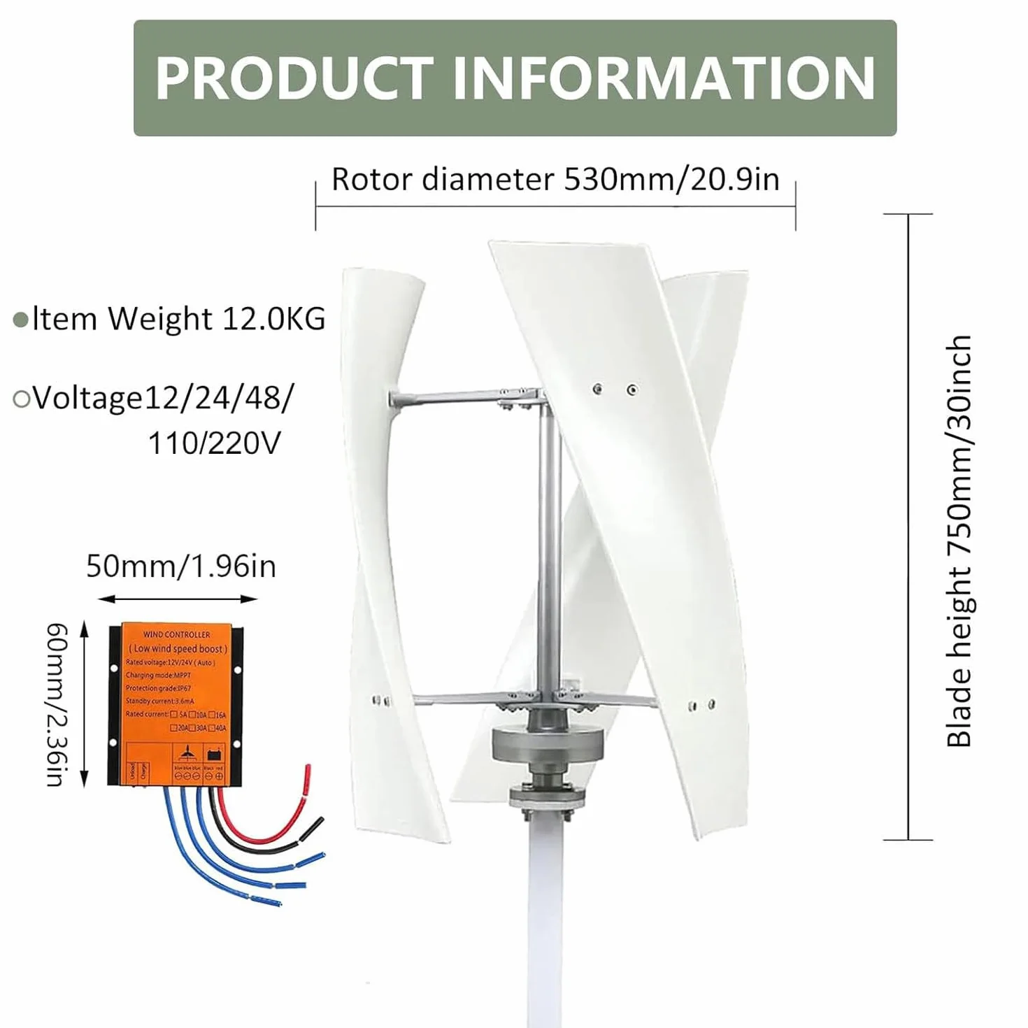 Kit Generador Viento Vertical Turbina Eólica 6000 W, Equipo Productor Electricidad Kit Energía Para El Hogar, Generador Energía De Eje Vertical De Ca Trifásico De 12 V, 24 V, 48 V Y 220 V,24V