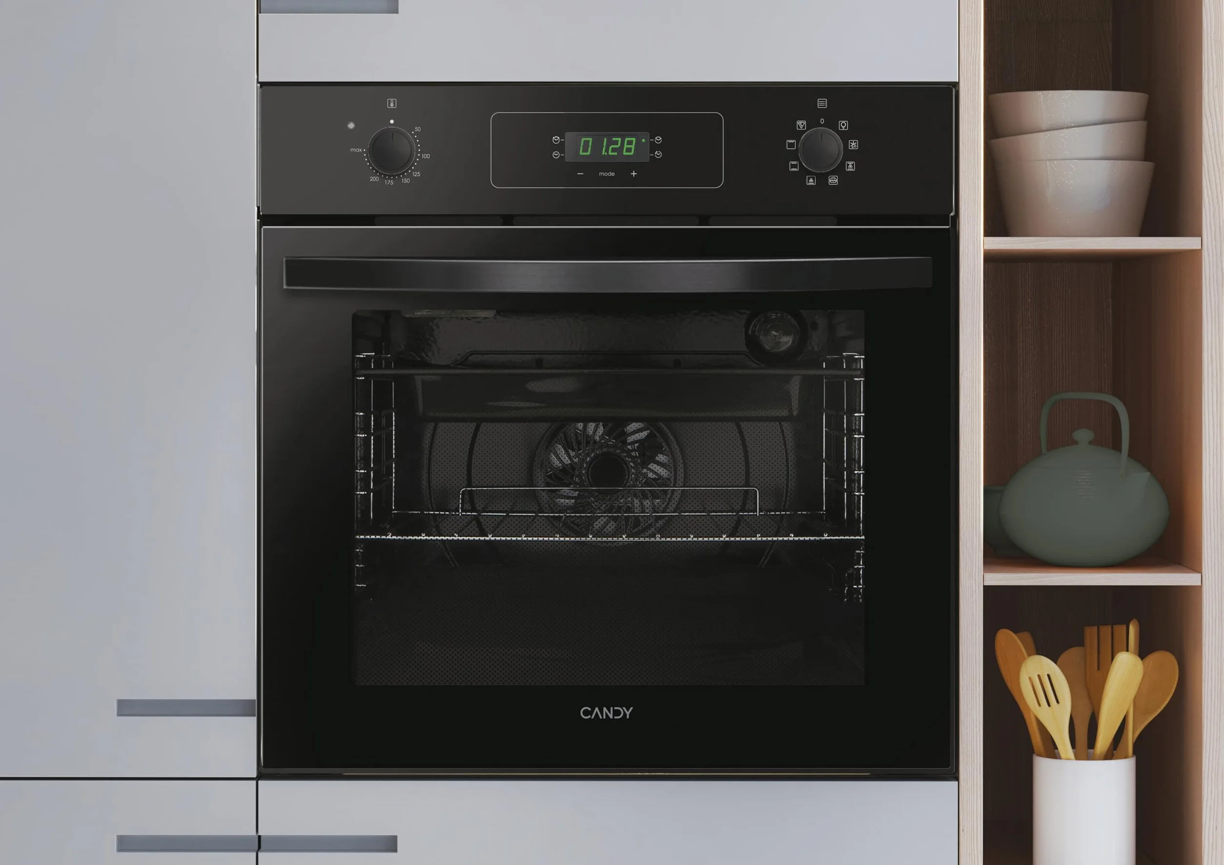 Candy Idea Horno Multifunción 65L 8 Funciones Ventilador Radial Limpieza Aquactiva Puerta Doble Cristal Negro