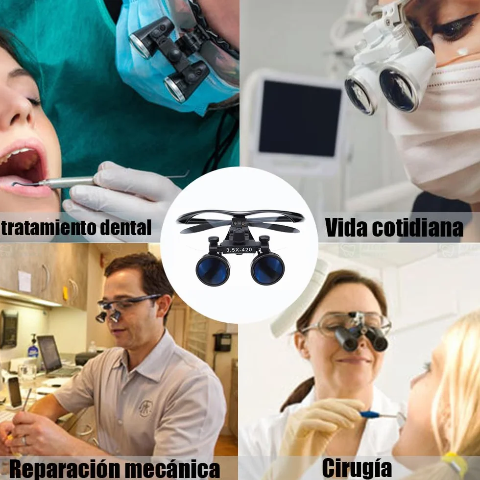 Lupas Dentales con Luz LED 3.5X - Gafas Lupa Quirúrgicas Profesionales para Dentista, Lente Óptico 420mm, Estuche Aluminio Incluido