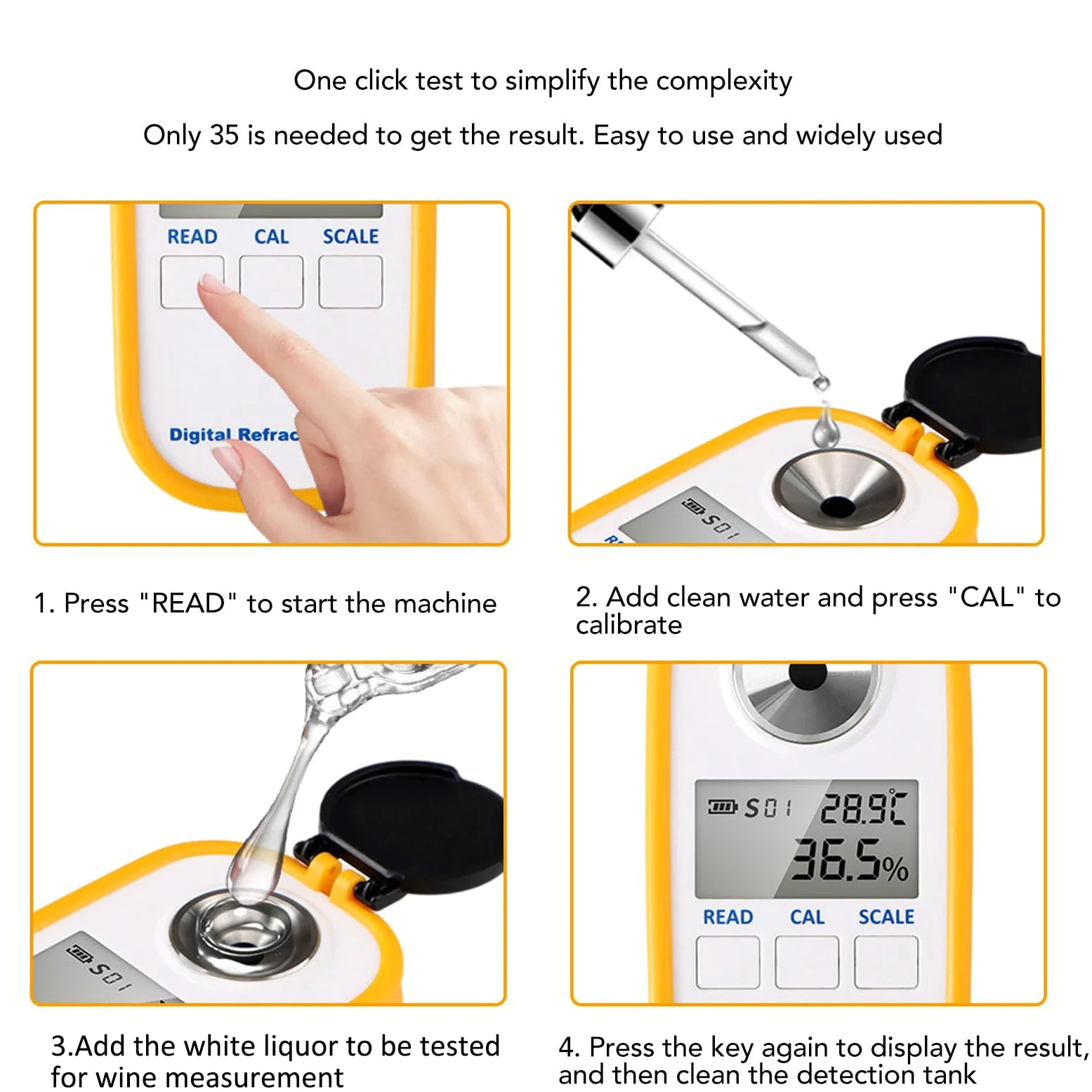 Cryfokt Refractómetro Digital de Mano Rápido y Conveniente para Pruebas de Alcohol Blanco Probador de Medidor de Concentración de Alcohol de 0 a 80% para Trabajadores de Laboratorio ABS Portátil