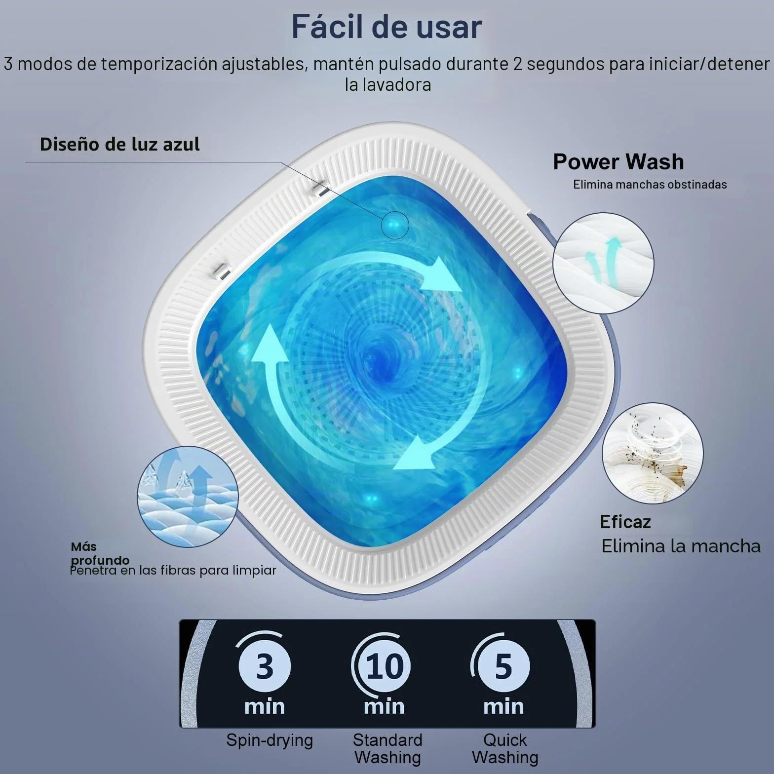 Lavadora Portátil 12L Mini Lavadora Pequeña con Centrifugado y 3 Modos de Limpieza, Plegable para Apartamentos (Púrpura)