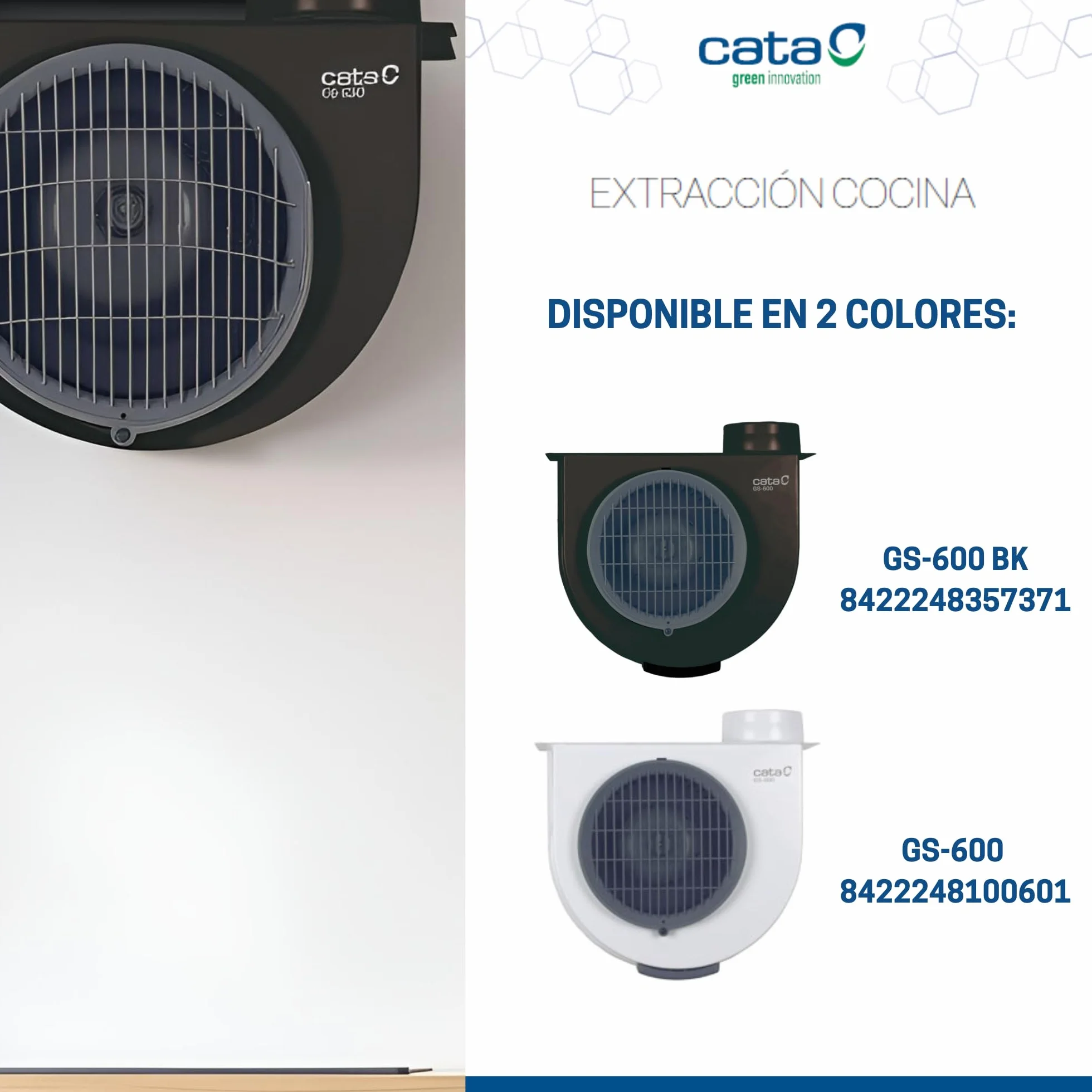 Cata GS 600 Extractor de humos silencioso 105W Blanco Gris