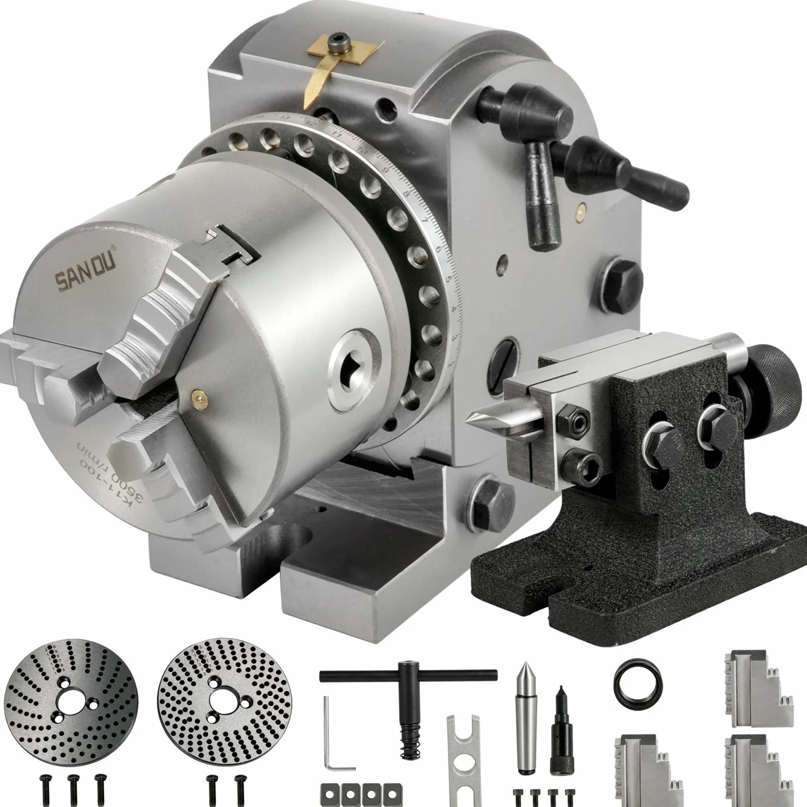 VEVOR Cabezal Divisor 4'' 100mm Cabezal Divisor para Fresadora Contrapunto 0-90 Grados Ratio de Reducción 1:40 Cabezal Divisor Universal para Trabajos de Fresado, Rectificado y Perforación