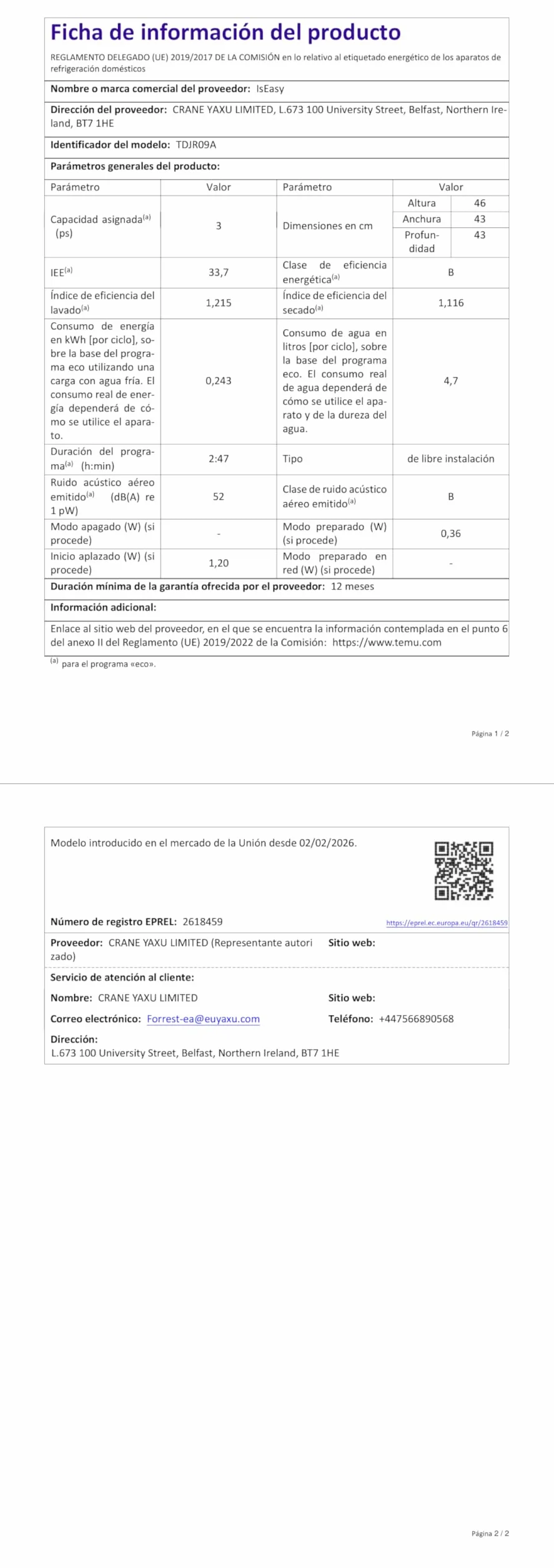 Lavavajillas de Encimera 7+3 Programas 5L Control Táctil Pantalla LED