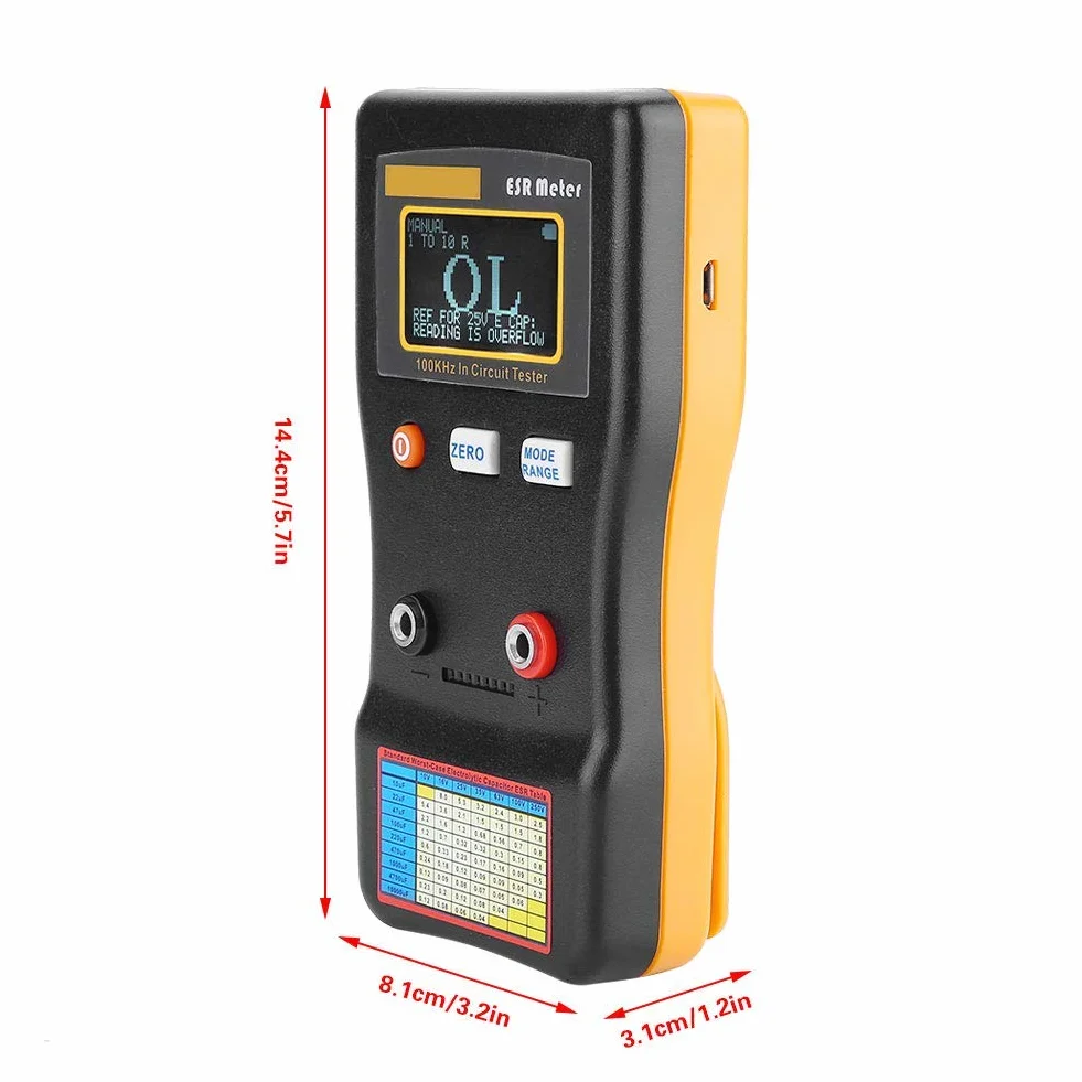 Tyenaza MESR-100, ESR Probador de Capacitancia, MESR-100 V2 Condensador de Medidor de Detección Automática LCR/Medidor de Ohmios Bajos 0.01 a 100R, para Medir Circuito de Resistencia de Capacitancia