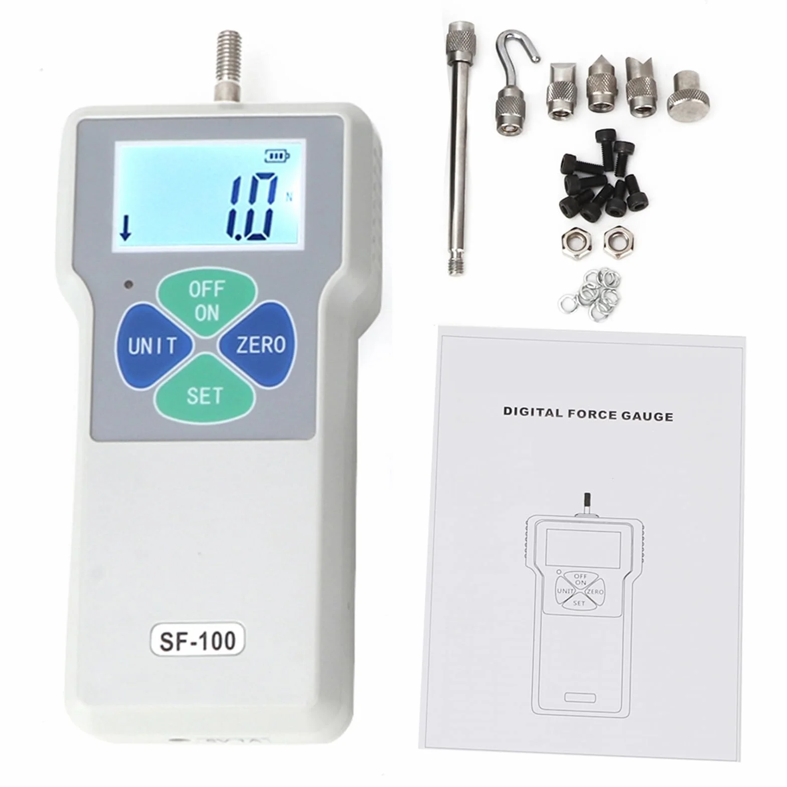 Medidor de Fuerza Digital SF-100, Probador de Empuje y Tracción, Instrumentos de Medición de Presión 100N con Pantalla LCD, Enchufe Estadounidense (Enchufe de la UE)