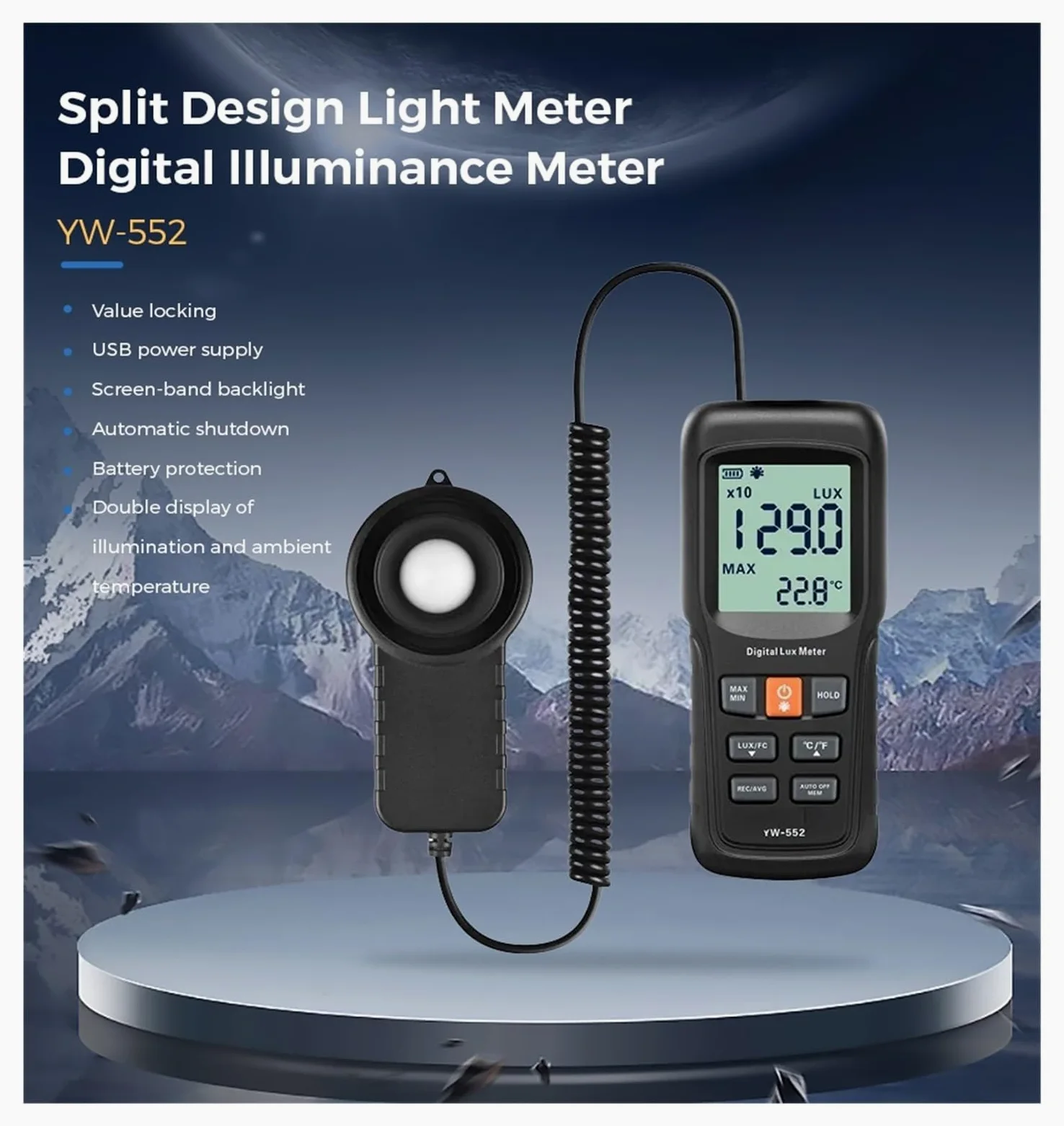 Espectrofotómetro, Medidor De Iluminómetro De Medidor De Luz YW-552 0~200000Lux Medidor De Luz Digital Iluminómetro De Medidor De Luz Lux