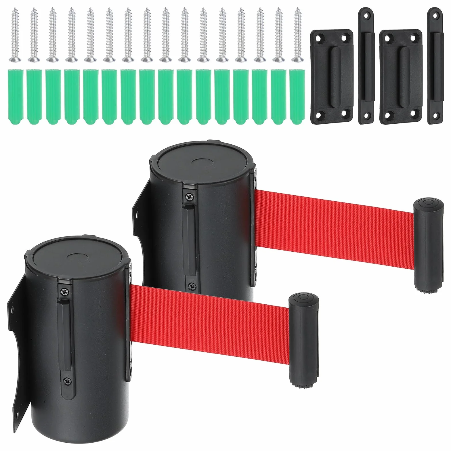 PATIKIL Barrera de Cinta Retráctil Fija para Montaje en Pared, 2Pcs 16.4 Pies, Estuche de Acero, Negro/Rojo