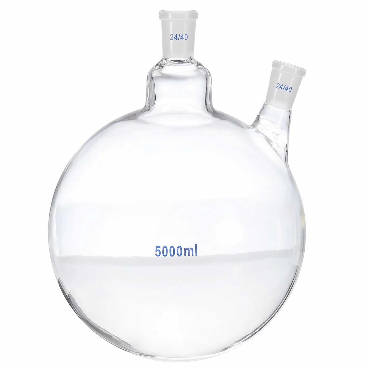 PATIKIL Termo de ebullición de 5000 ml, vidrio de borosilicato 3.3, 2 cuellos de fondo redondo, pared pesada con junta exterior cónica estándar 24/40 para laboratorio, transparente