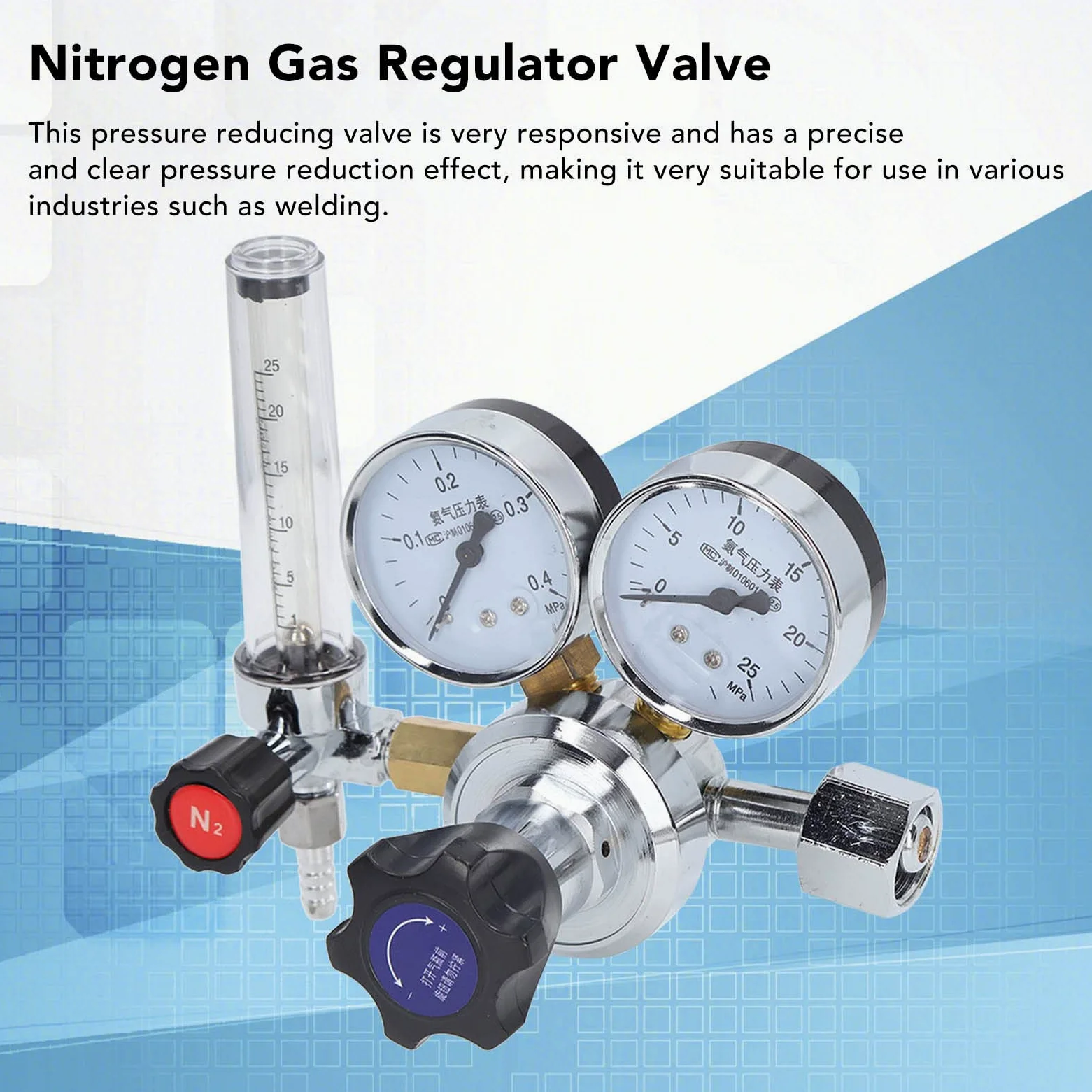 Válvula reductora de presión reguladora de gas nitrógeno con medidor de flujo de latón y superficie cromada: medidor de gas de alta precisión para unidades de investigación de