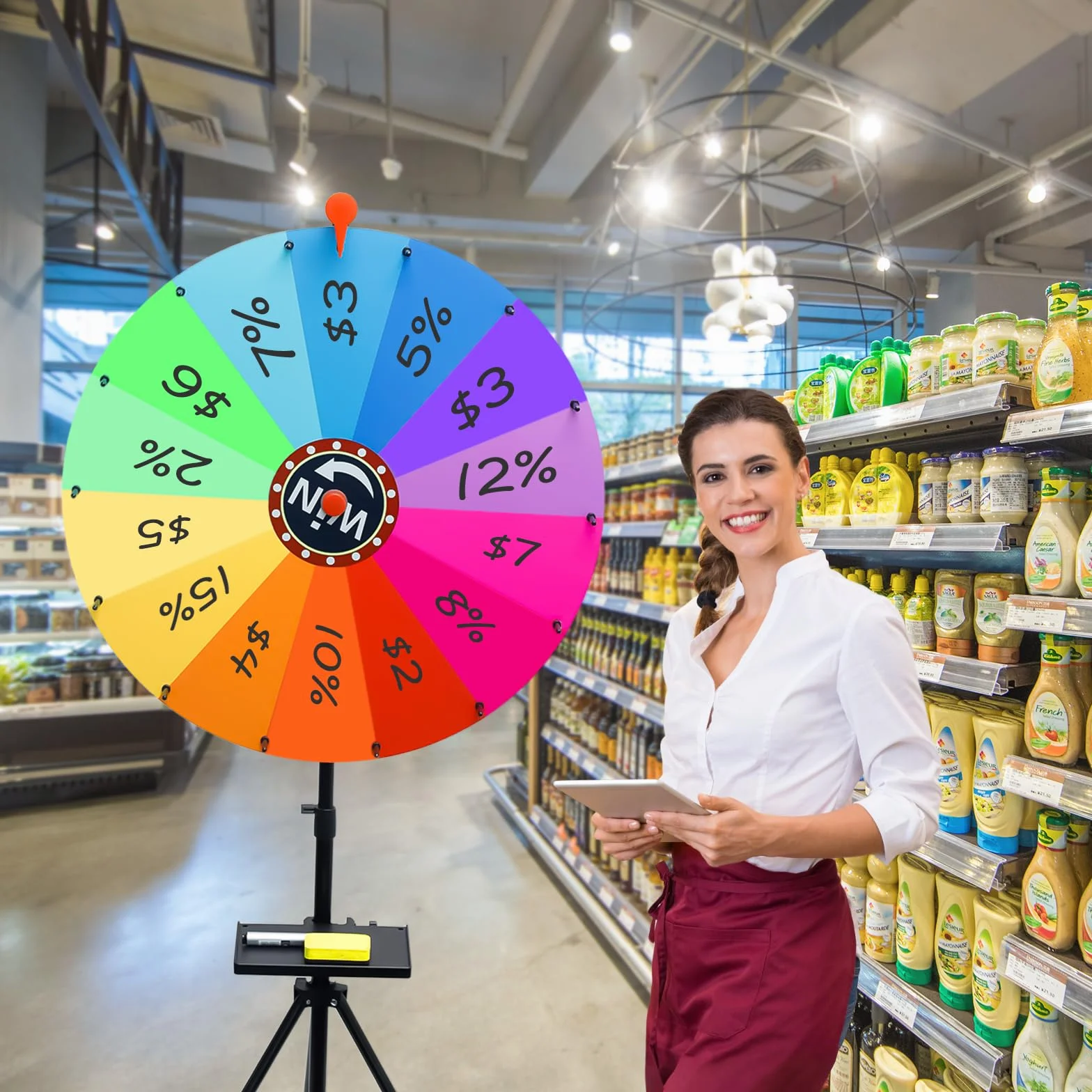 Ruleta Giratoria de Premios de Pie Grande 60cm Altura Ajustable 100-200cm 14 Ranuras Pizarra 24" para Feria
