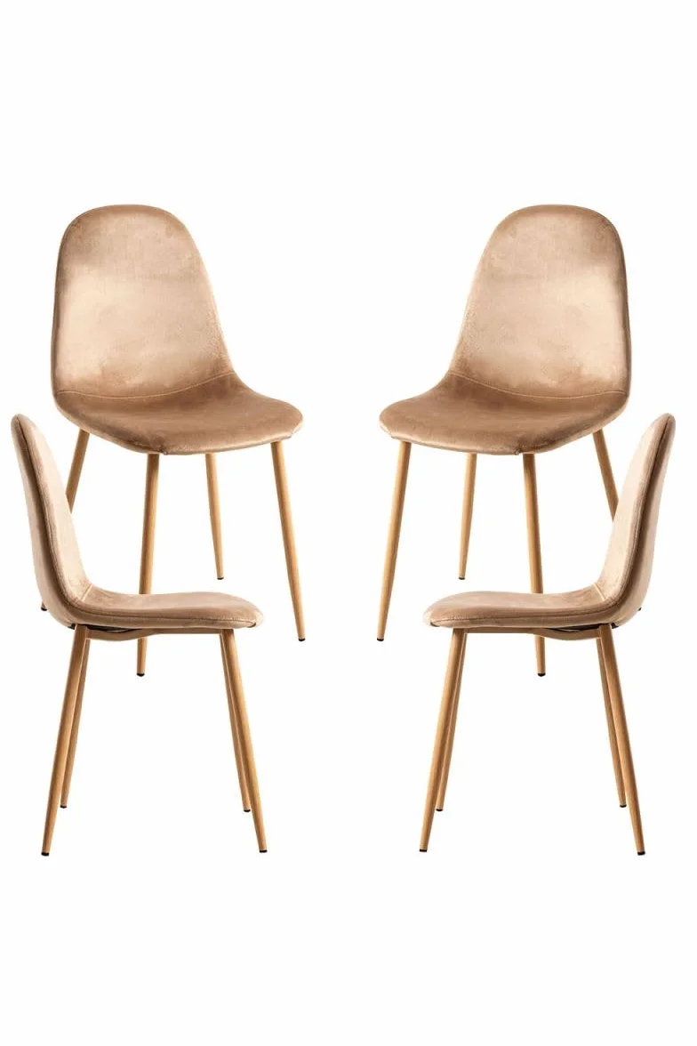 Regalos Miguel - Packs Sillas Comedor - Pack 4 Sillas Teok Terciopelo - Marrón Claro