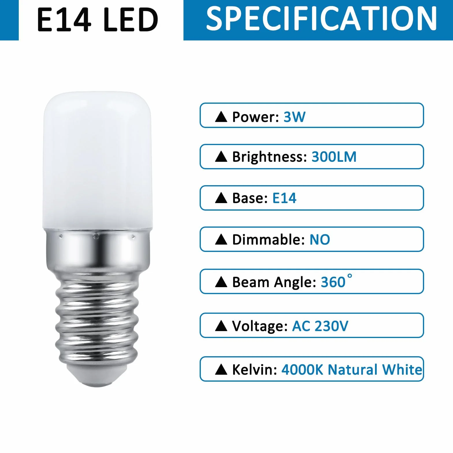 Bombilla LED E14 Frigo T18 3W 230V 300LM Blanco Neutra 4000K Paquete de 2