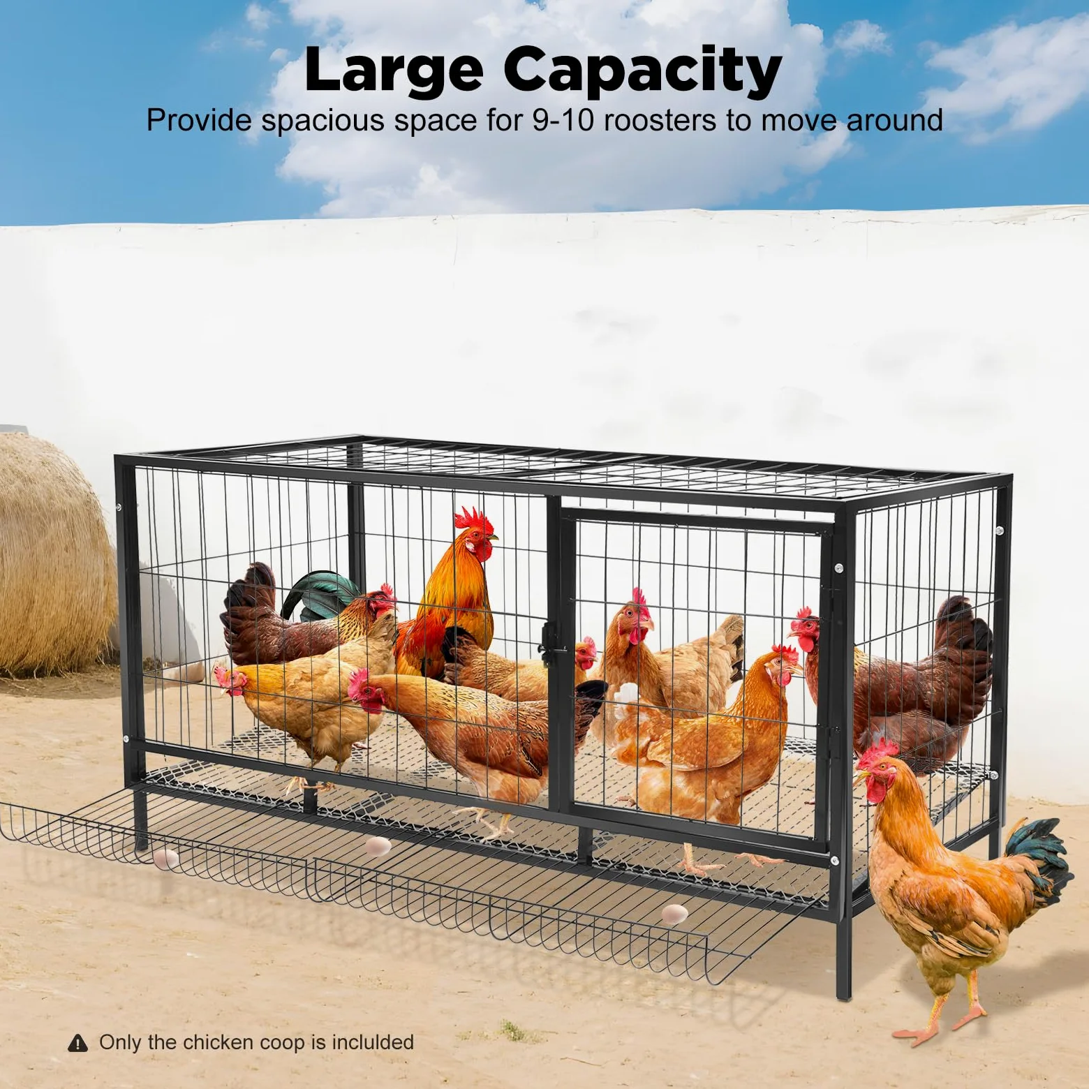 Jaula para pollo, 120 x 58 x 62 cm, con recolección automática de huevos, jaula de pollo de hierro exterior abatible y extraíble, para pollos, patos, conejos, gatos, perros, etc