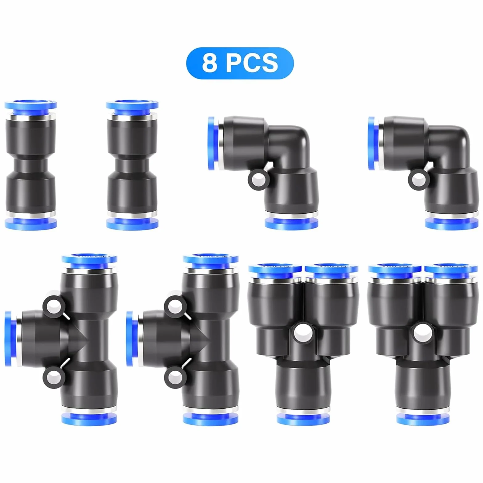 TAILONZ PNEUMATIC Accesorios de conexión a presión Kit de racores neumáticos 8mm OD 8 piezas