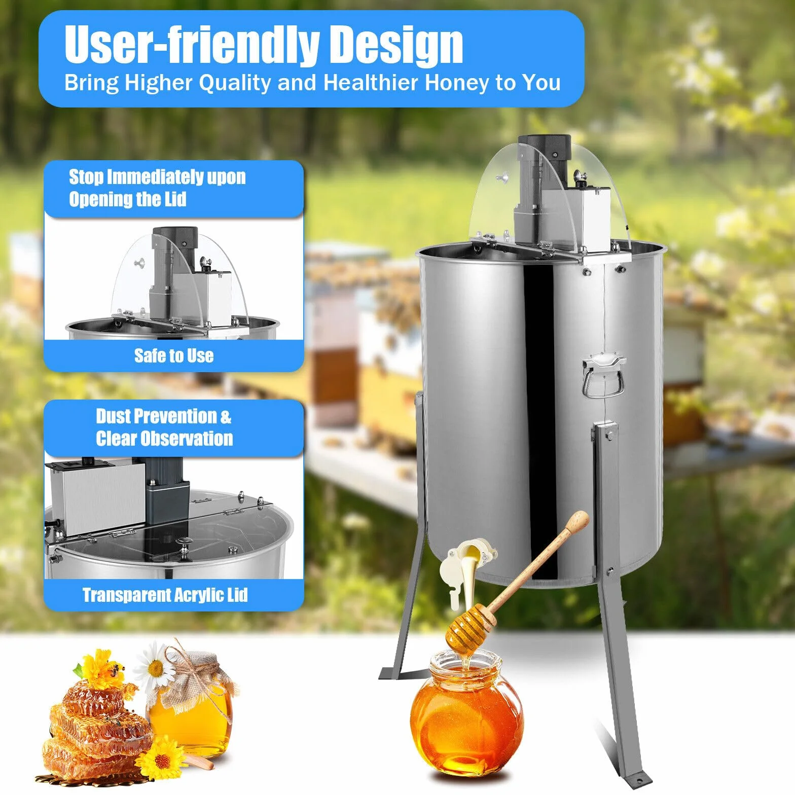 Centrifugadora eléctrica de miel, 4 marcos, 4 panales, acero inoxidable, 120 W, 220 V, máquina eléctrica para cosechar miel, extractor de miel para apiario