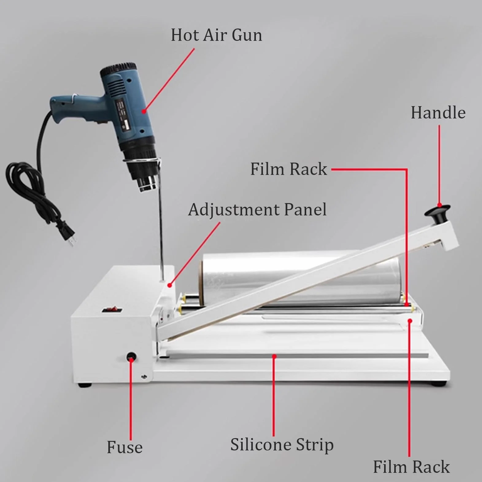 Máquina de Envoltura Retráctil con Pistola de Calor, Máquina de Envoltura Manual 2 en 1 para Embalaje de Cajas de Libros de Alimentos, Sellador de Película Retráctil,60cm
