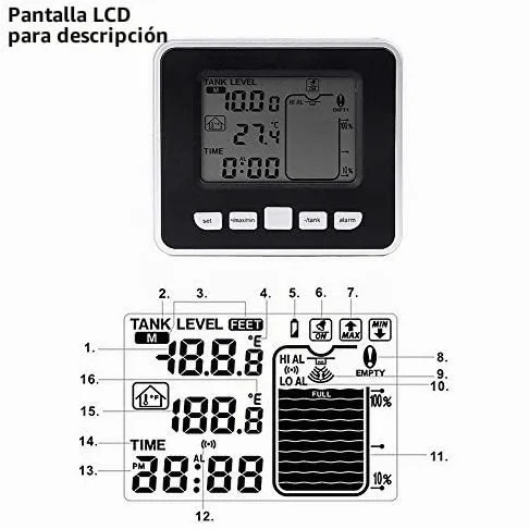 LiebeWH Sensor de nivel de líquido ultrasónico con alarma, depósito de agua ultrasónico, medidor de profundidad de líquido, sensor con indicador de temperatura