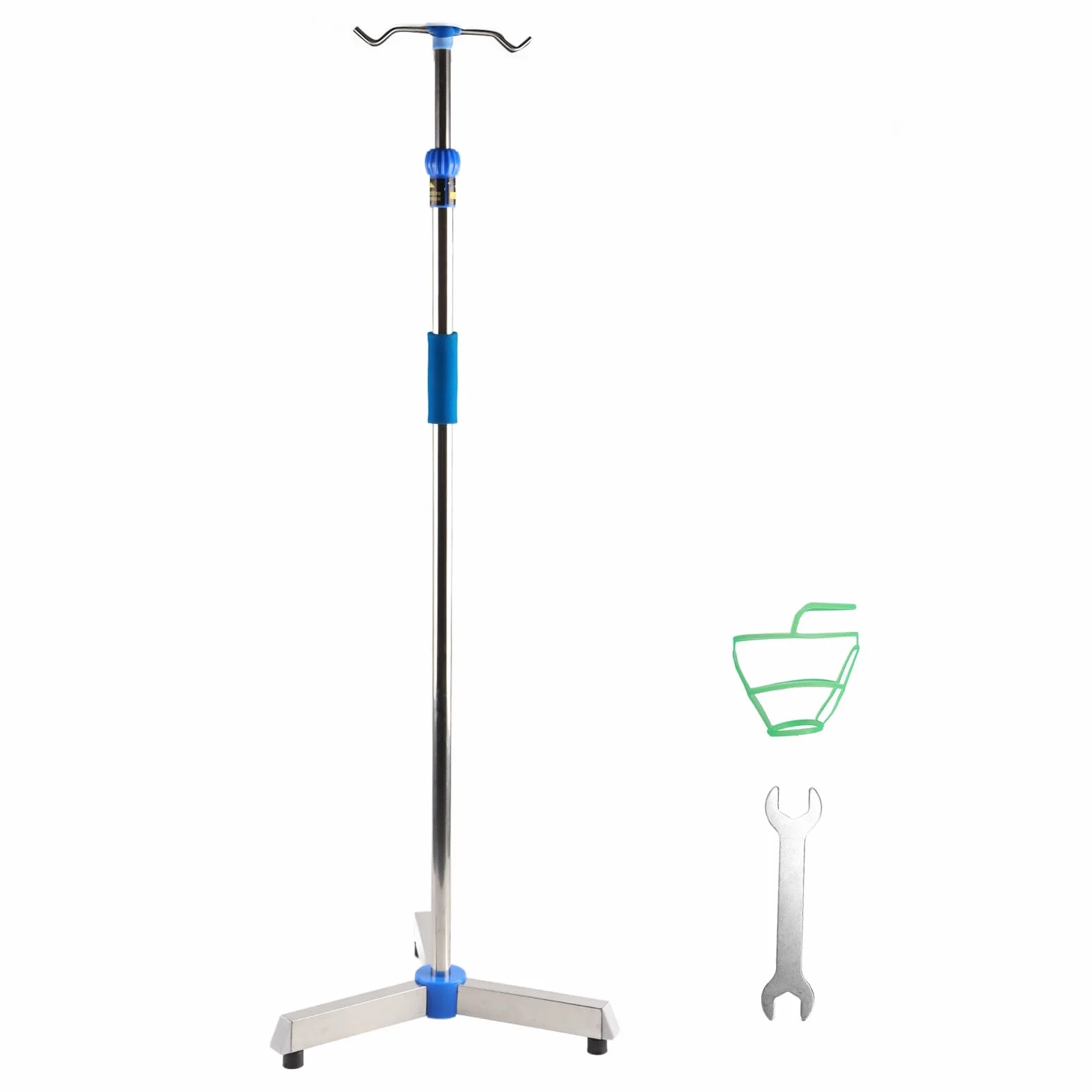 Portasueros, Soporte para Suero de Acero Inoxidable con Ajustable, Base Triangular con Ruedas, Varilla Gruesa, 2 Ganchos, Soporte para Bolsa Intravenosa para el Hogar, Clínica,