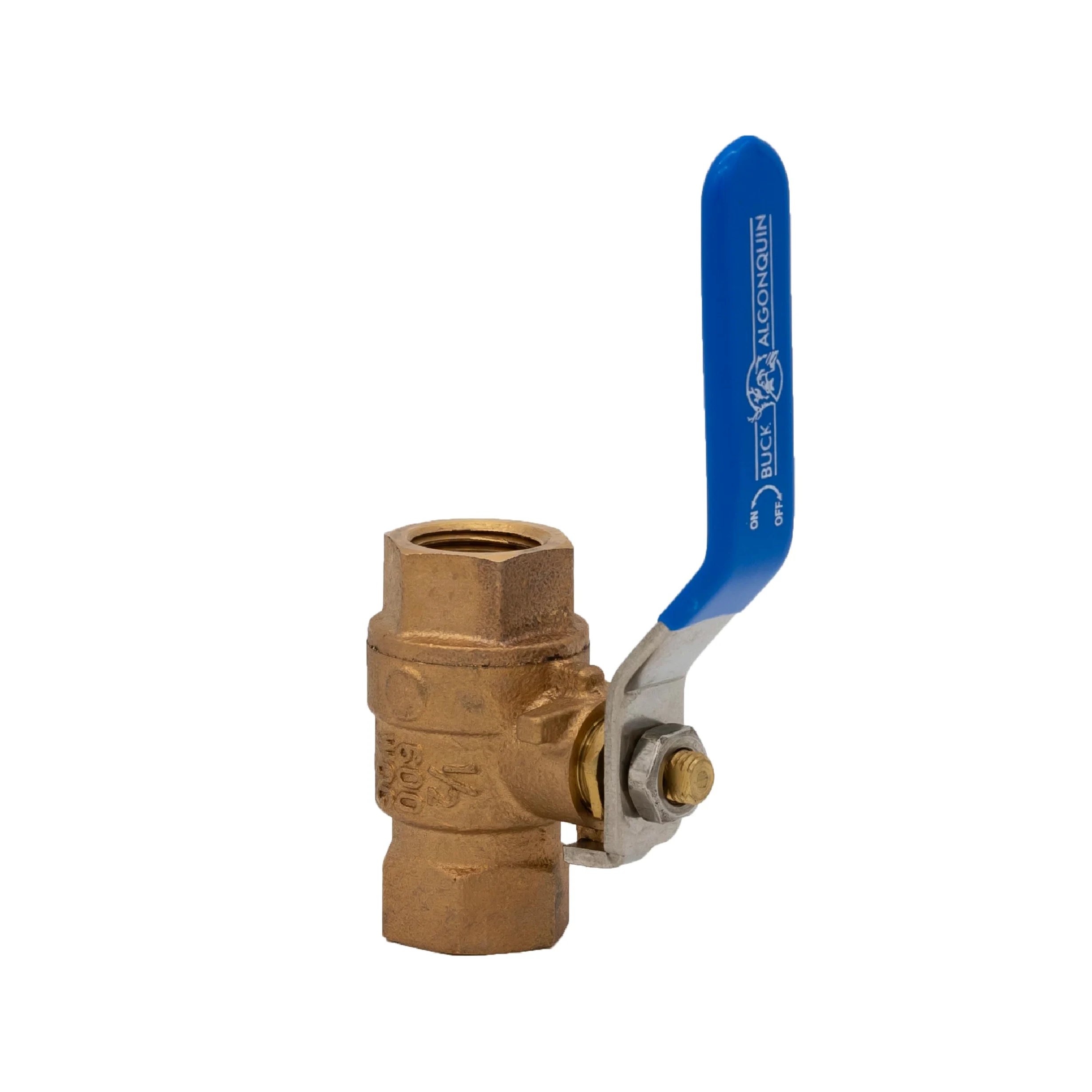 Buck Algonquin - Válvula de bola de flujo completo de bronce de perfil bajo de 1,27 cm con mango recubierto de vinilo de acero inoxidable | MPN: 00BBV50LP | Hydrasearch