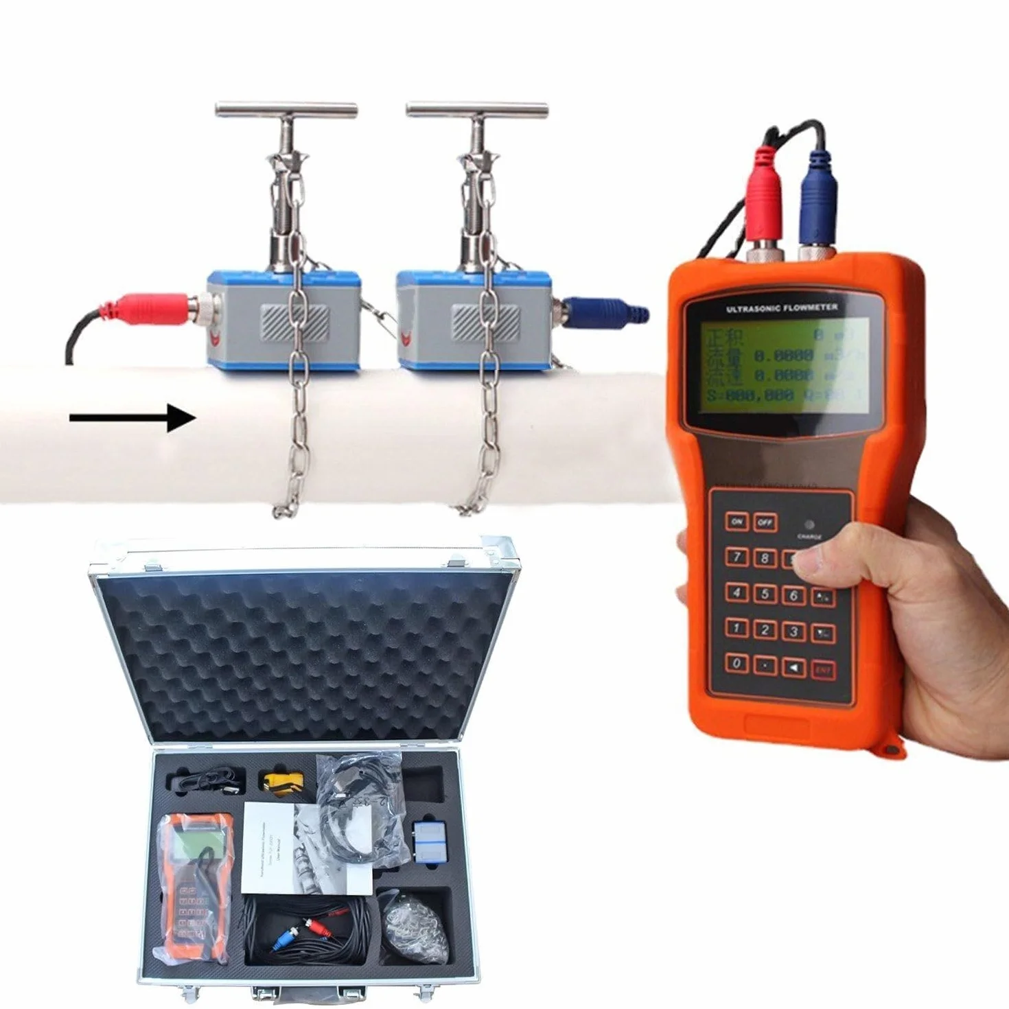 Medidor De Flujo Ultrasónico De Mano Tuf-2000h TM-1 DN50~DN700mm Portátil