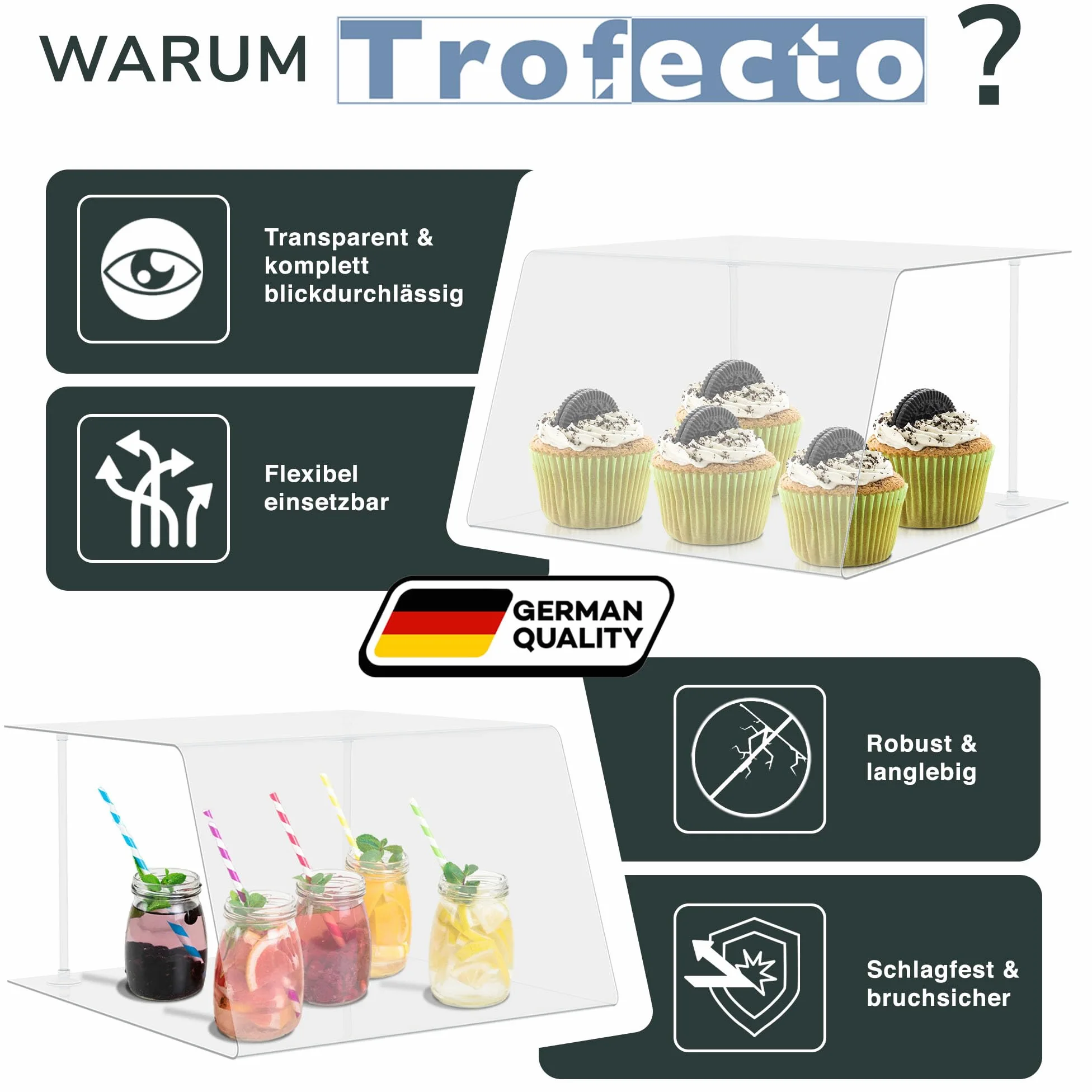 A + H plásticos Holzhäuser TOS – Tipo 1 100 cm de longitud – para gastronomía de petg – Mostrador modular y pasteles de vitrina (Cristal Transparente), Stärke 6mm