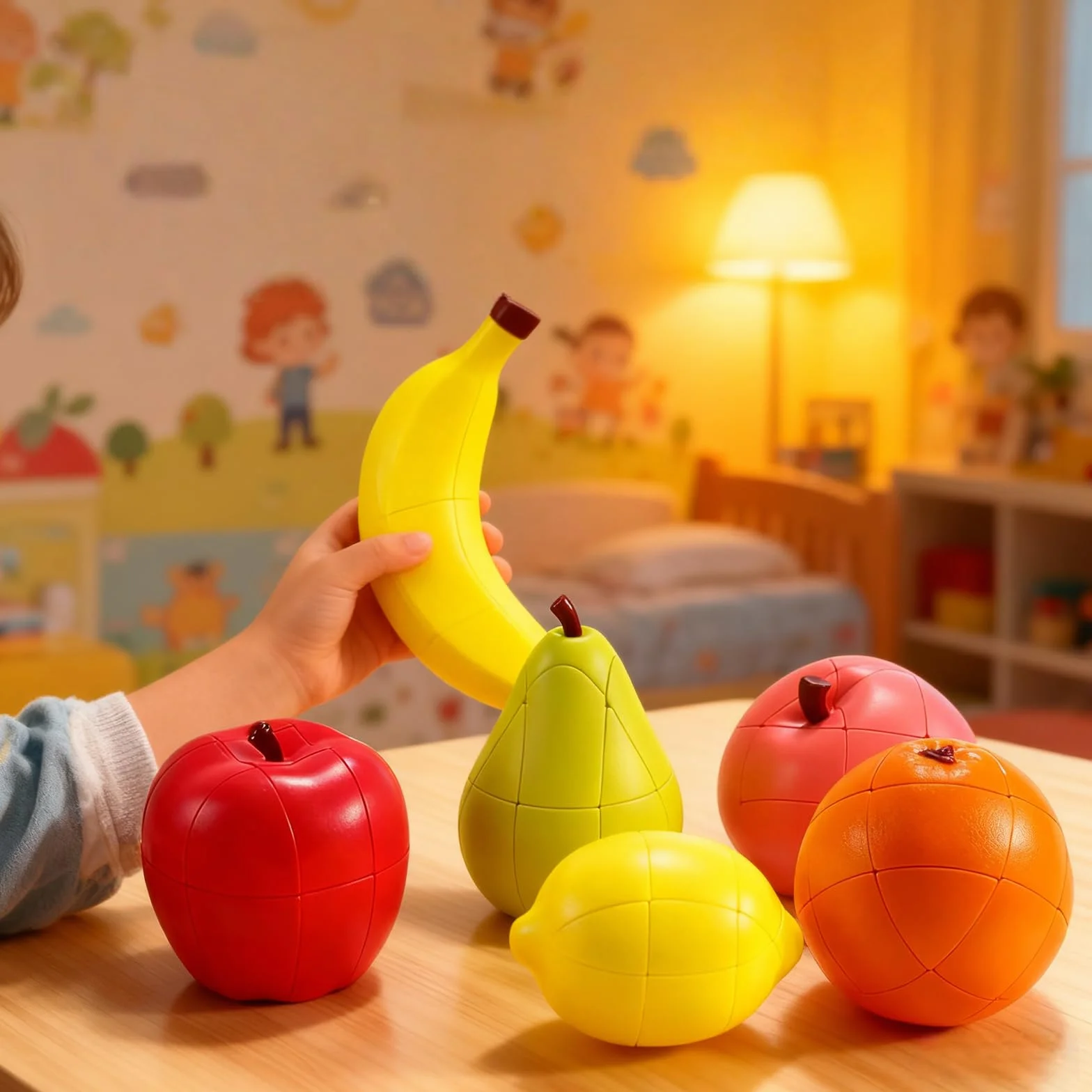 Cubo de Velocidad 3D Frutas Melocotón Limón Naranja Plátano Manzana Pera Cubo Mágico Rompecabezas Paquete de 6