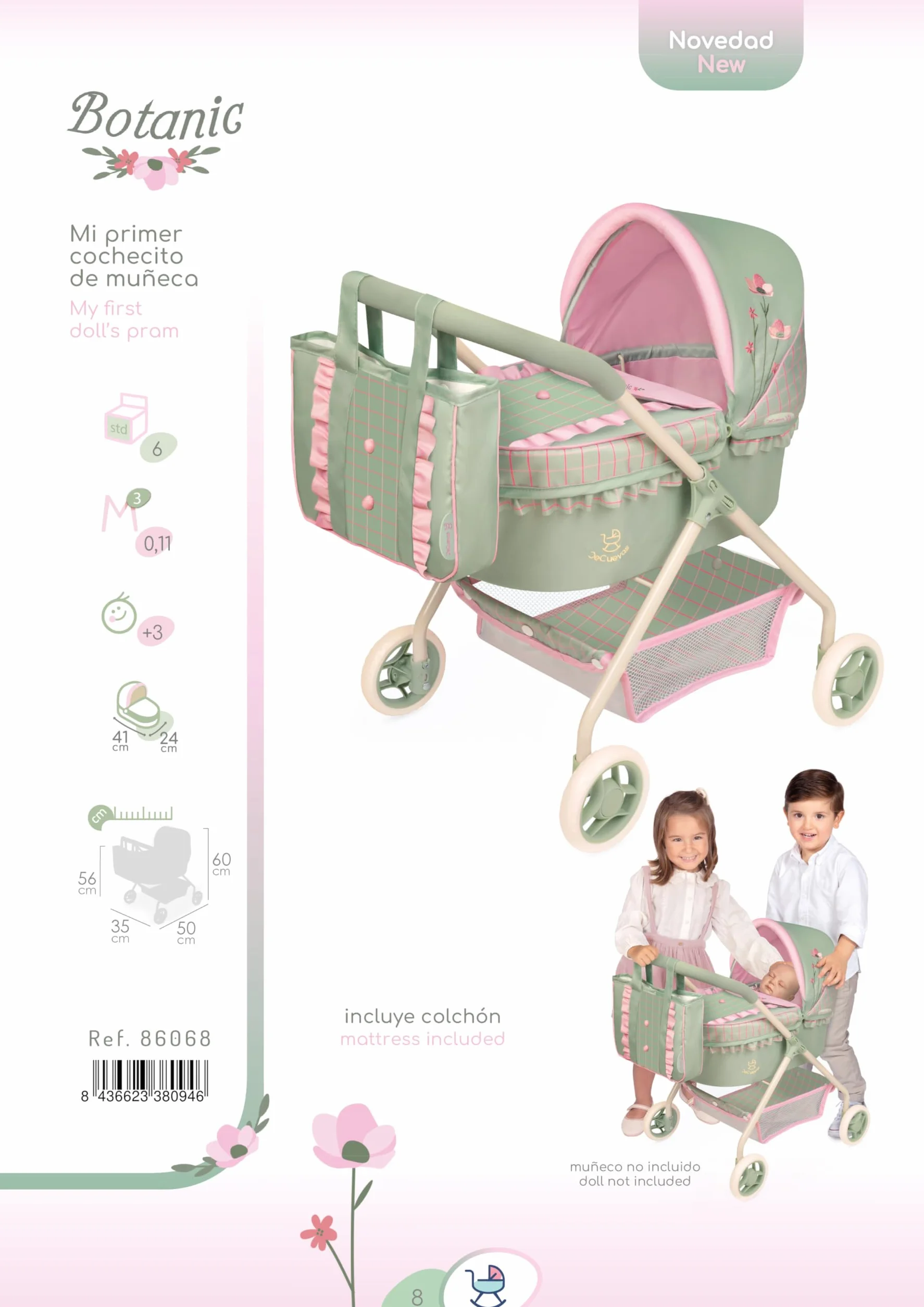 Carro de Muñecas Mi Primer Cochecito con Bolso Botanic DeCuevas