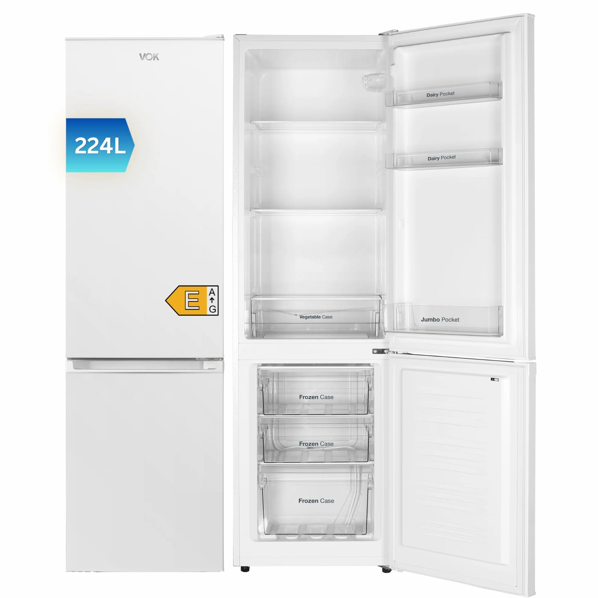 Frigorífico Combi VOK EVR-224DEW 224L 170 cm 52.5 cm Puerta Reversible 39 dB Clase E Blanco
