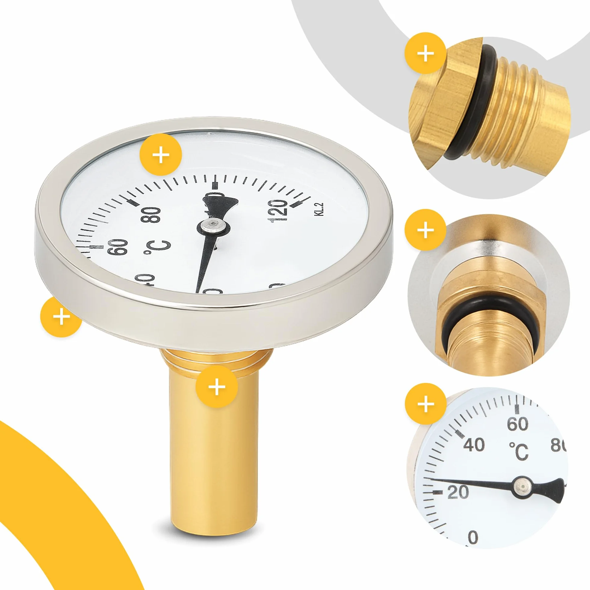Termómetro Bimetálico de Contacto 1/4'' 40 mm 0-120°C Axial para Calderas
