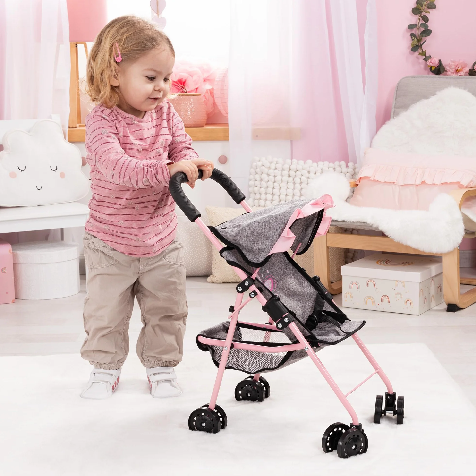 Bayer Design Sillita de Paseo para Muñecas con Cama, Alfombra y Bolsa