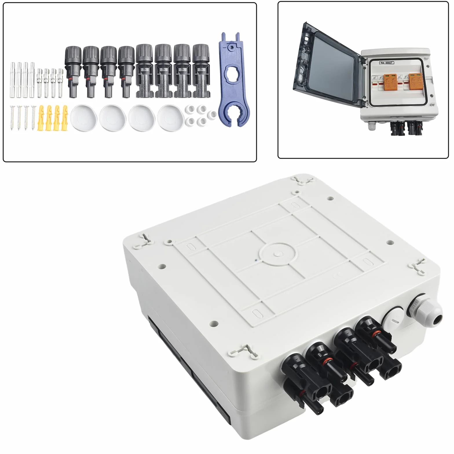 Caja de conexión fotovoltaica, caja de conexiones solar DC 2 cuerdas 8/12 módulos 2 entradas 2 salidas fotovoltaico de protección IP65(DC 2-String 12M T2 1000V)