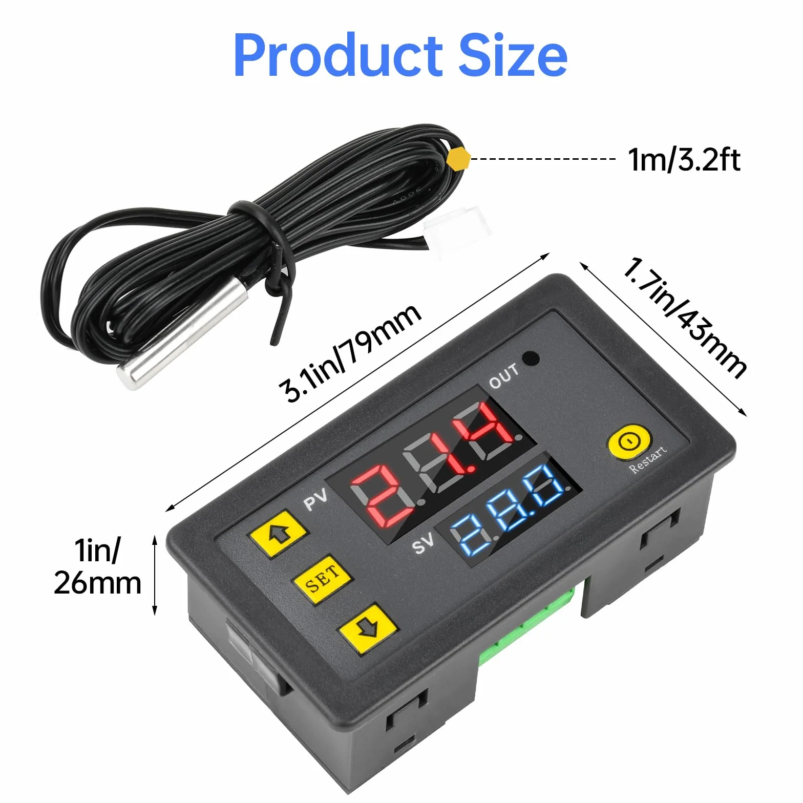 Aideepen W3230 Termostato digital 20A 12V Controlador de temperatura Refrigeración