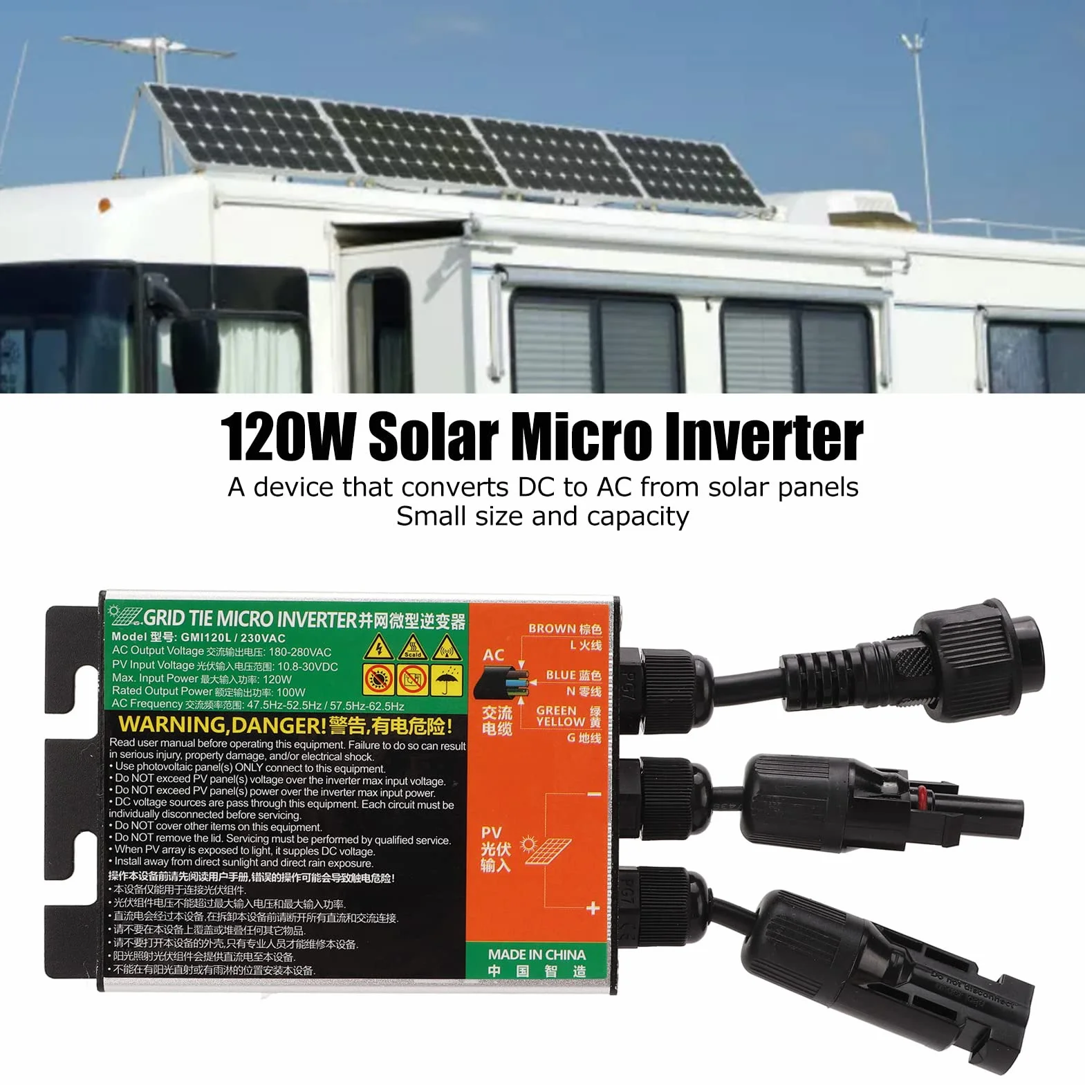 VOBOR 120W MPPT Micro inversor de conexión a Red,12V a 25V MPPT inversor de conexión a Red Micro inversor de Onda sinusoidal para Sistemas solares pequeños, Resistente al Agua