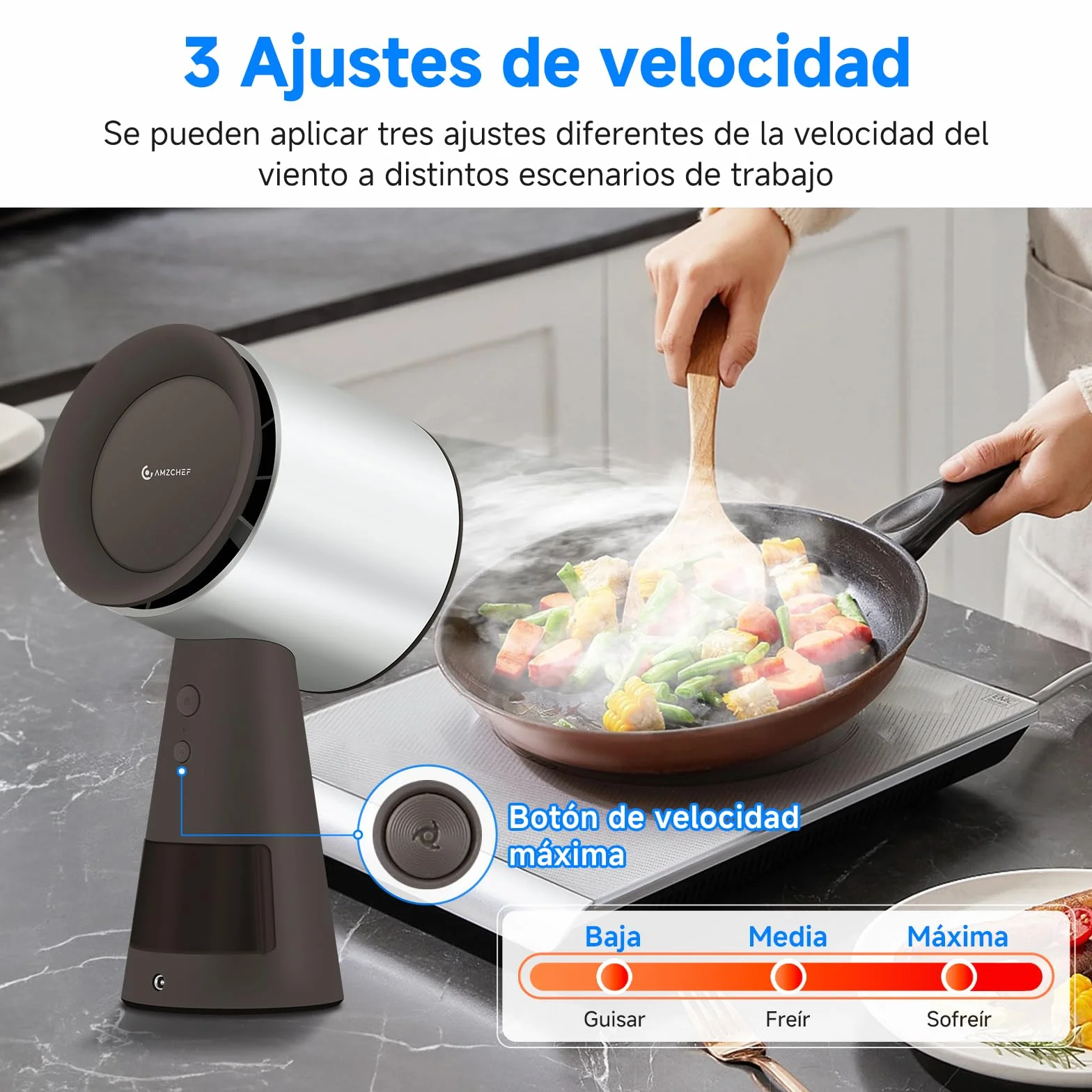 AMZCHEF Campana extractora portátil 120 m³/h 3 velocidades bajo ruido marrón