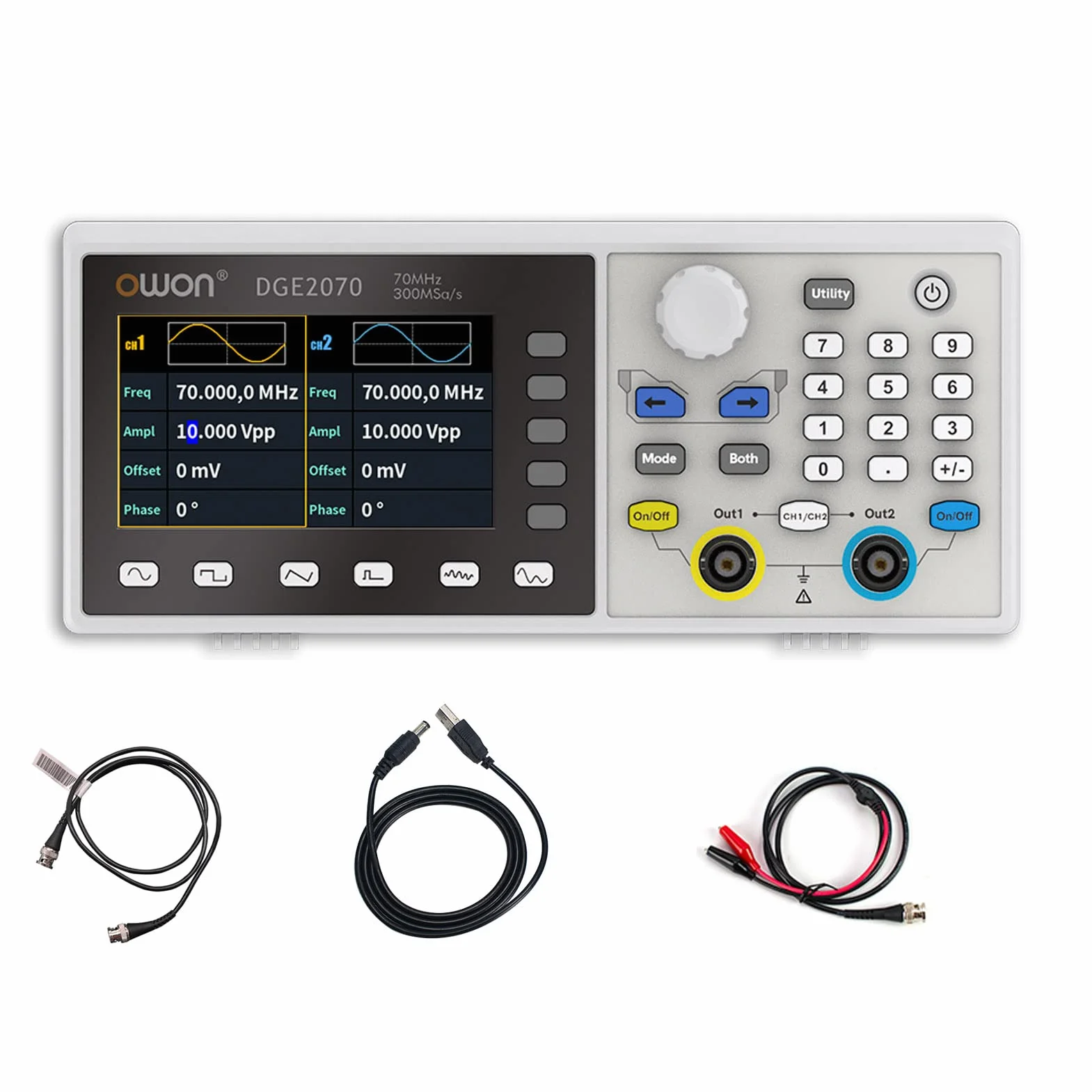 OWON DGE2070 Arbitrary Waveform Generador AWG 14bit resolución vertical 2CH 70MHz 300MSa/s 3,6 pulgadas LCD Digital Señal Generador