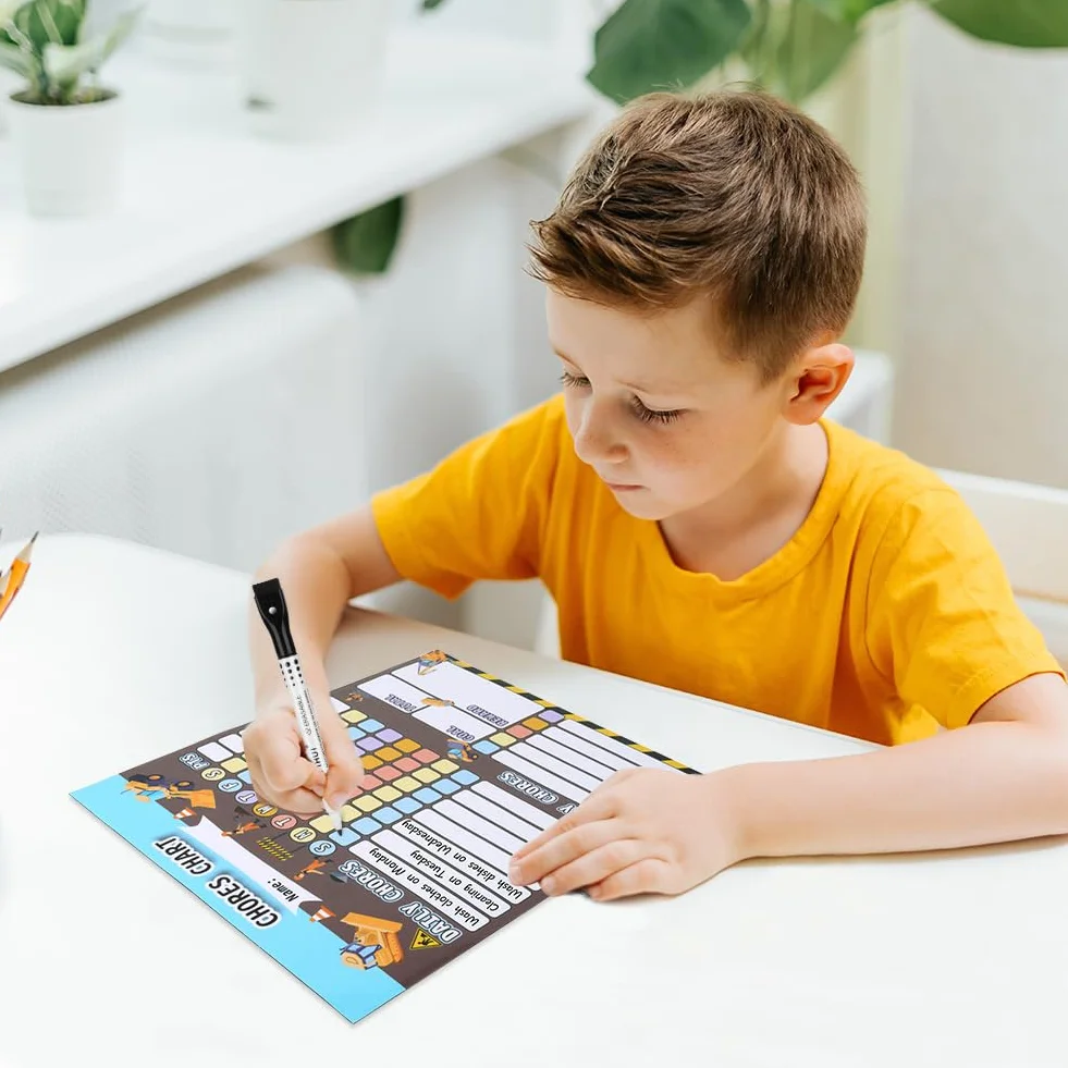 OFFCUP Gráfico Magnético de Tareas, Tabla de Recompensas de Vehículo de Ingeniería, Marcadores Magnéticos de Borrado en Seco para Niños