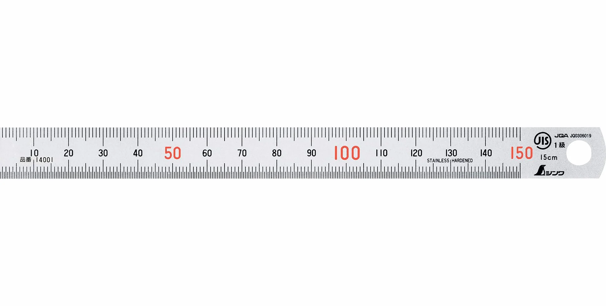 Shinwa Sokutei Escala lineal de 15 cm JIS 1er grado Números rojos 14001