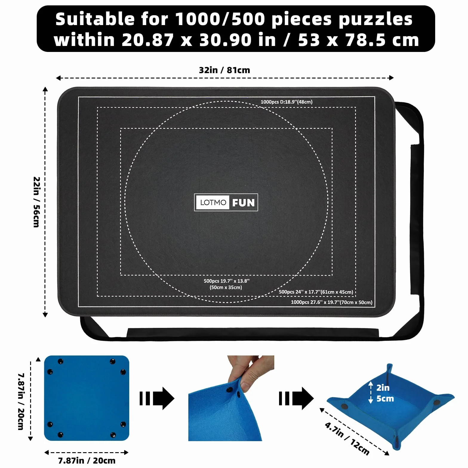 Tablero para Puzzle 1000 Piezas, Tapete Antideslizante con 6 Bandejas y Cubierta Antipolvo