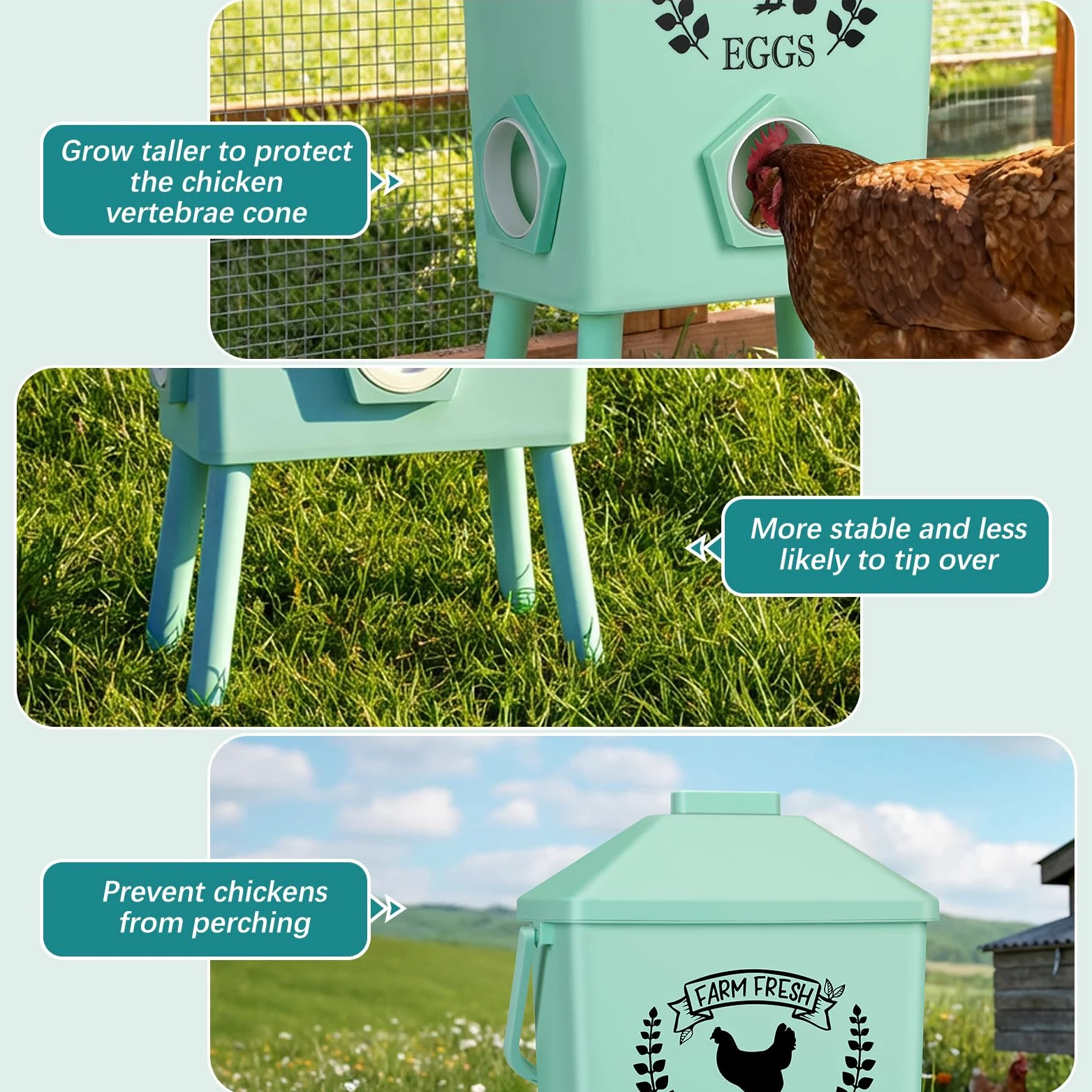 Tgeyd - Juego de comedero y bebedero automático para pollos (4.2 galones/9.5 kg) con patas de soporte, diseño de techo inclinado, sistema de alimentación por gravedad para aves de corral, accesorios