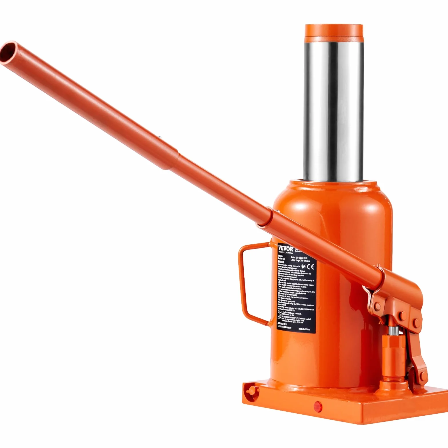 VEVOR Gato Hidráulico de Botella 30 T Manual Rango Elevación 285-475 mm Mango Largo 3 Secciones