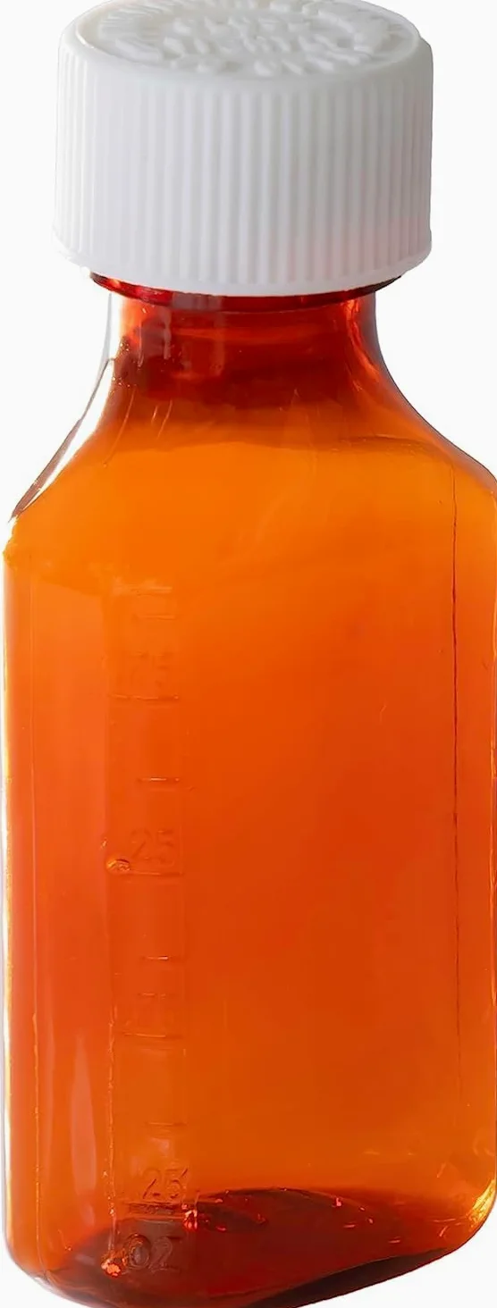 Botellas vacías de plástico ámbar para medicamentos líquidos con tapas resistentes a los niños, caja de 100 botellas dispensadoras ovaladas de medicamentos farmacéuticos con tapas de seguridad,