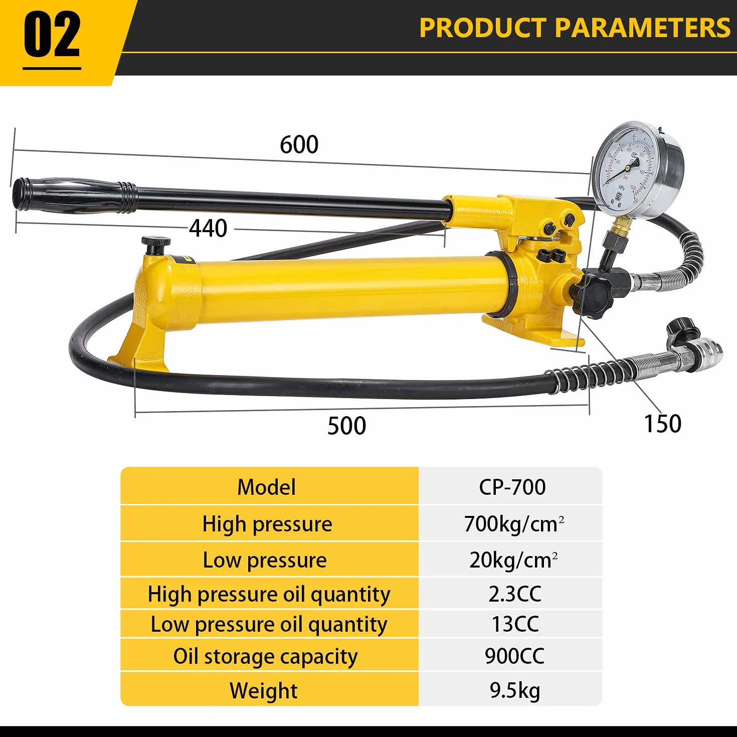 CGOLDENWALL Bomba Hidráulica Manual CP-700 de Alta Presión: 20-700kg/㎝² para Gato Hidráulico, Crimpadora Hidráulica, Herramienta Hidráulica