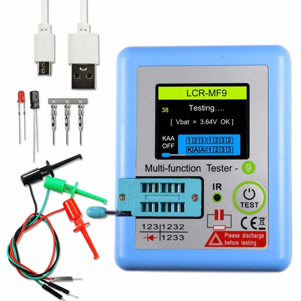 Multímetro con Pantalla LCD TFT LCR-MF9, Comprobador de Transistores, Diodos, Triodo, Condensadores, Resistencias, Medidor de Prueba MOSFET NPN PNP Triac