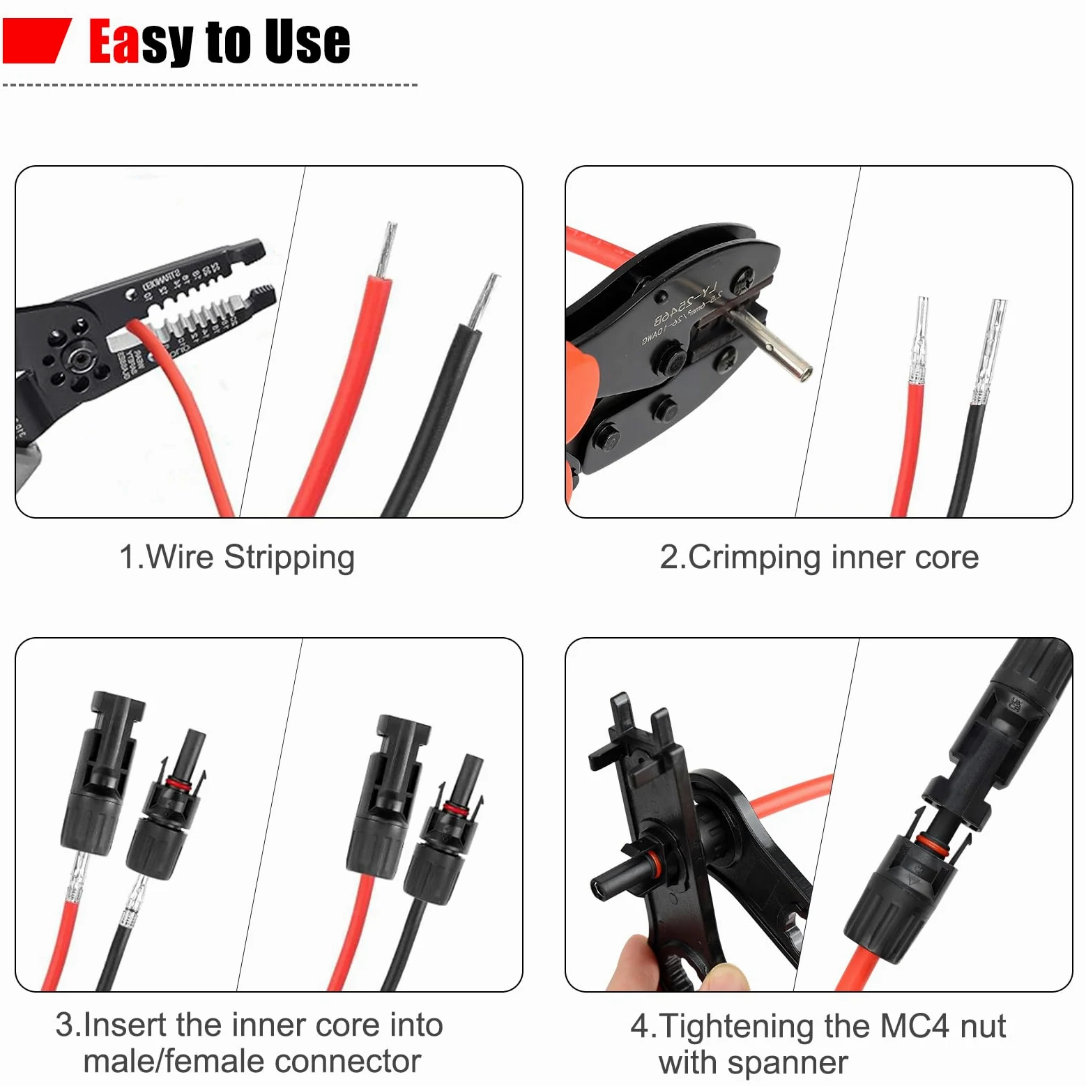 100 conectores MC4 Soar Conectores de cable de panel solar, 1000 V, 30 A, IP67, impermeable, enchufe macho/hembra con llaves, adecuado para cables solares de 14 AWG-10 AWG (50 pares)