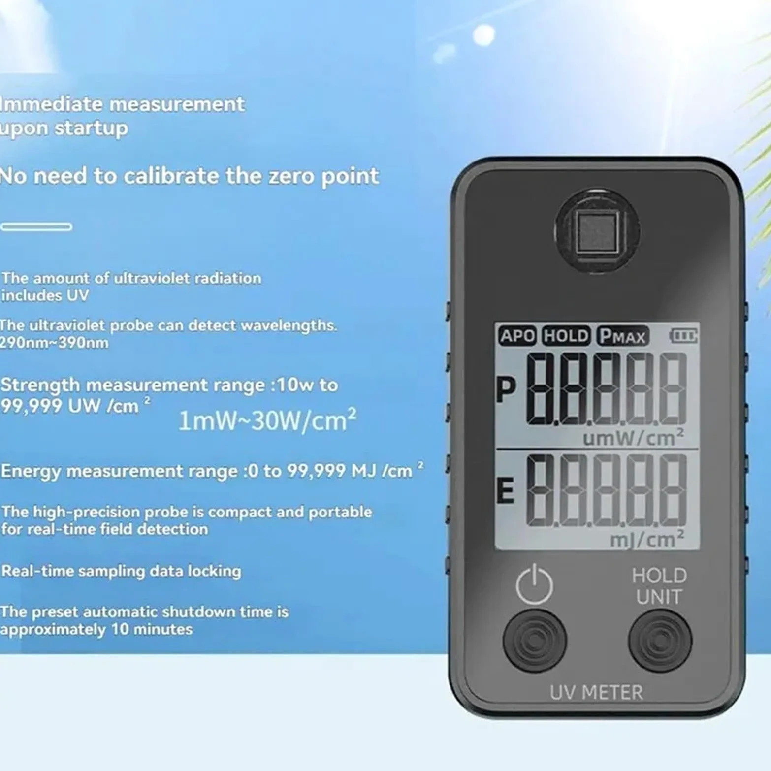 Detector de lámpara UV Radiómetro UV Intensidad UVA/UVB Medidor de irradiancia de energía Medidor de energía Monitor de irradiancia