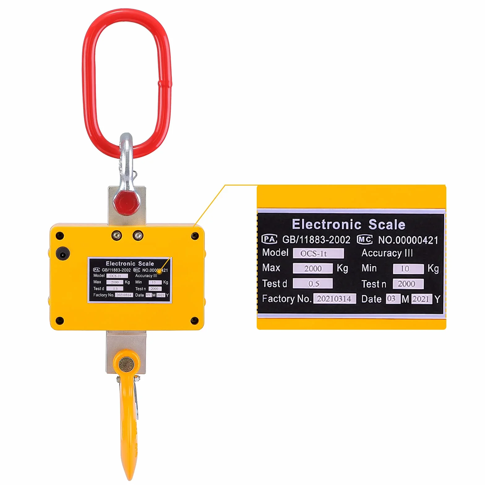Bascula de Grúa Digital 2T, Bascula Industrial Pantalla LED Báscula Colgante Industrial de Alta Precisión con Control Remoto para Maquinaria Industrial de Precisión Ganadera