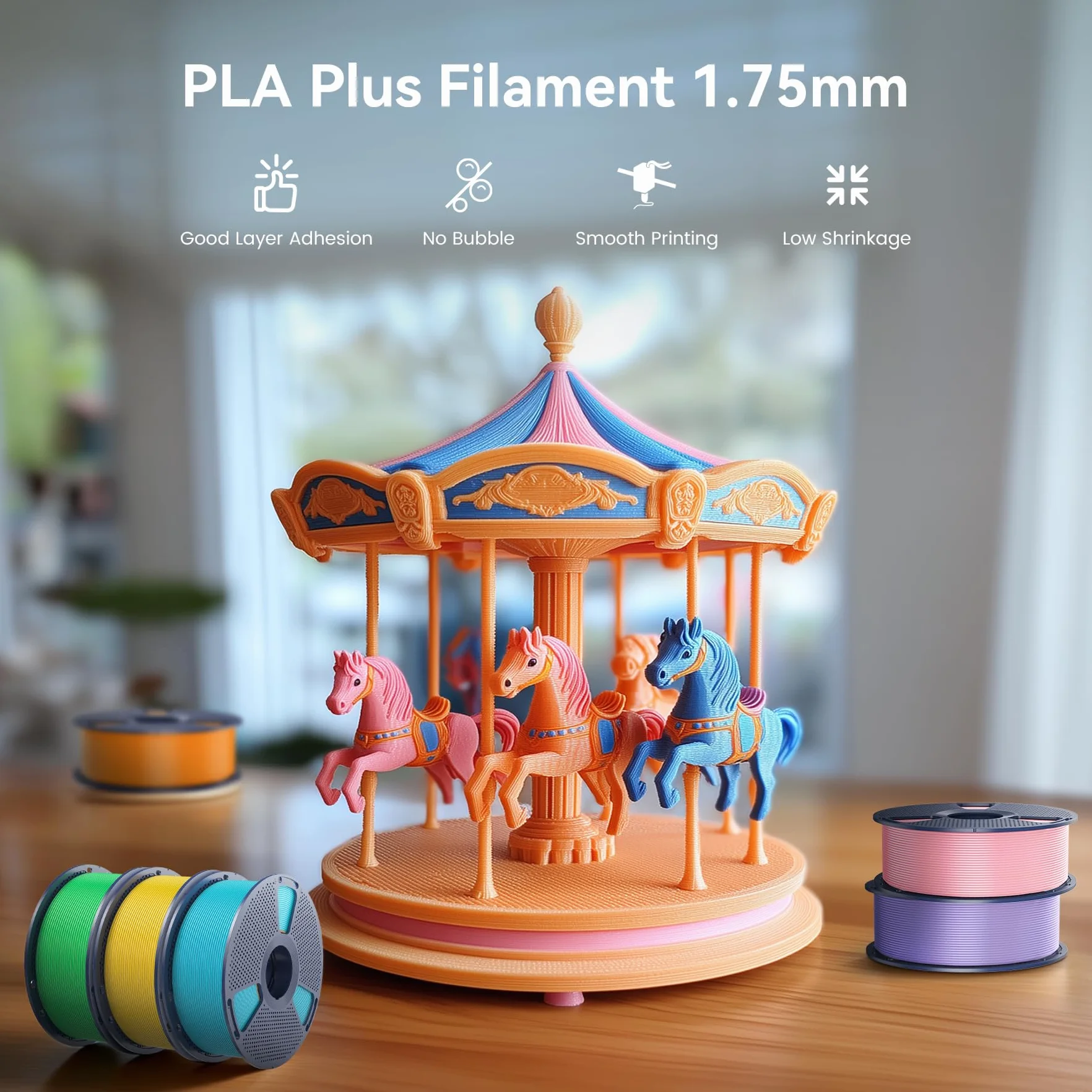 SUNLU SUNLU - Filamento PLA para impresora 3D, 4 kg, 1.75 mm, filamento PLA de 1.75 mm PRO, PLA+ para la mayoría de impresoras 3D FDM, carrete de 2.2 libras, 4 paquetes, negro, gris, verde oliva y